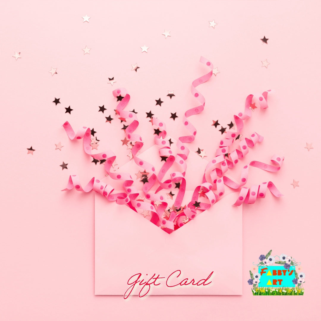 gift card of pink envelop and pink confetti for Fabbys Art