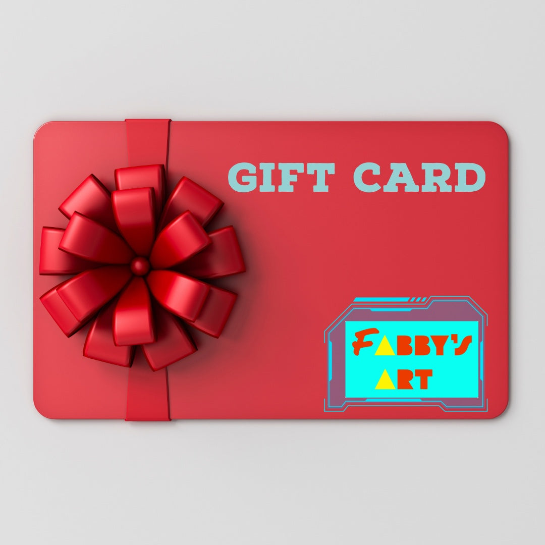 Gift card in 3D with a bow color red for Fabbys Art