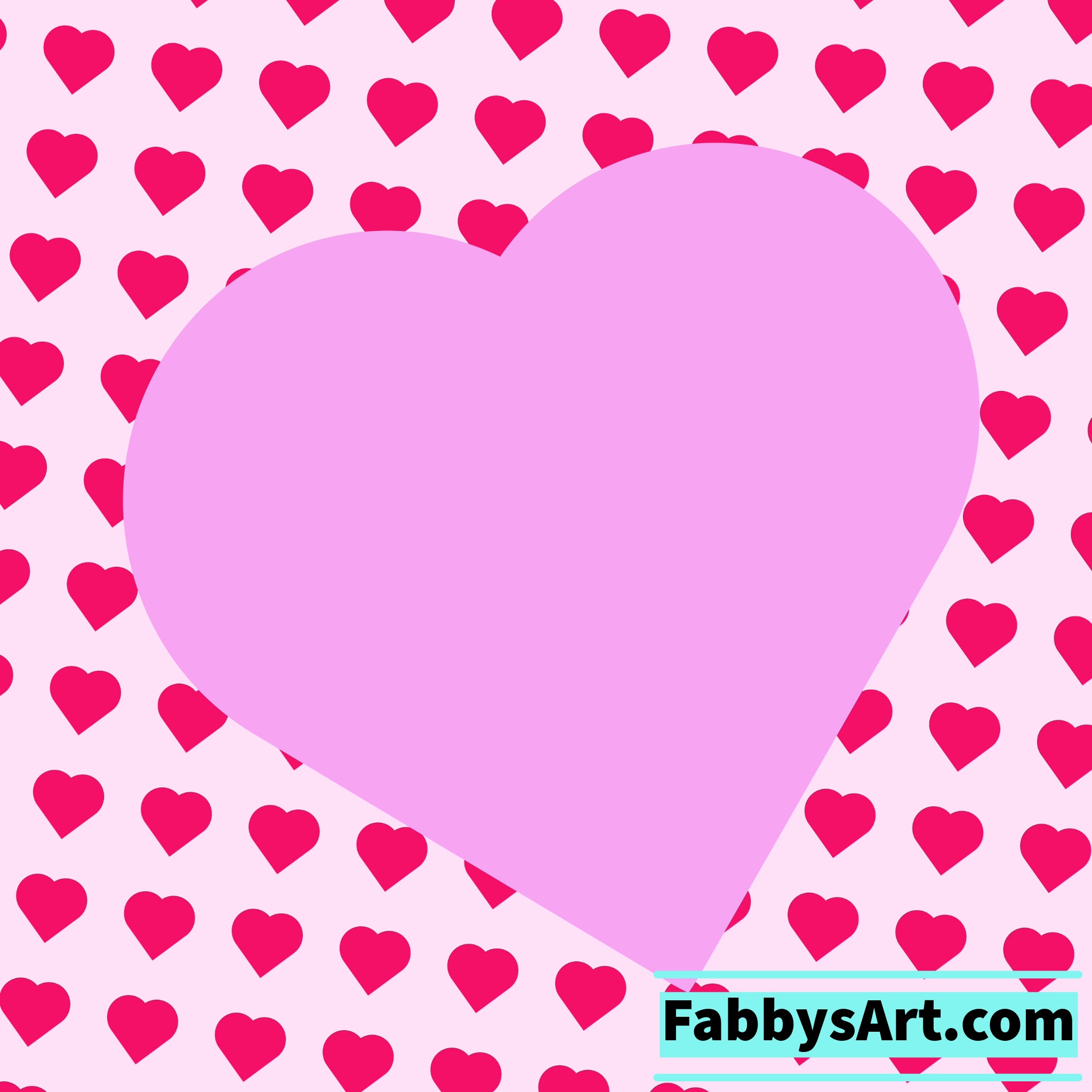Big pink heart leaned sideways in a patterned background of small pink hearts