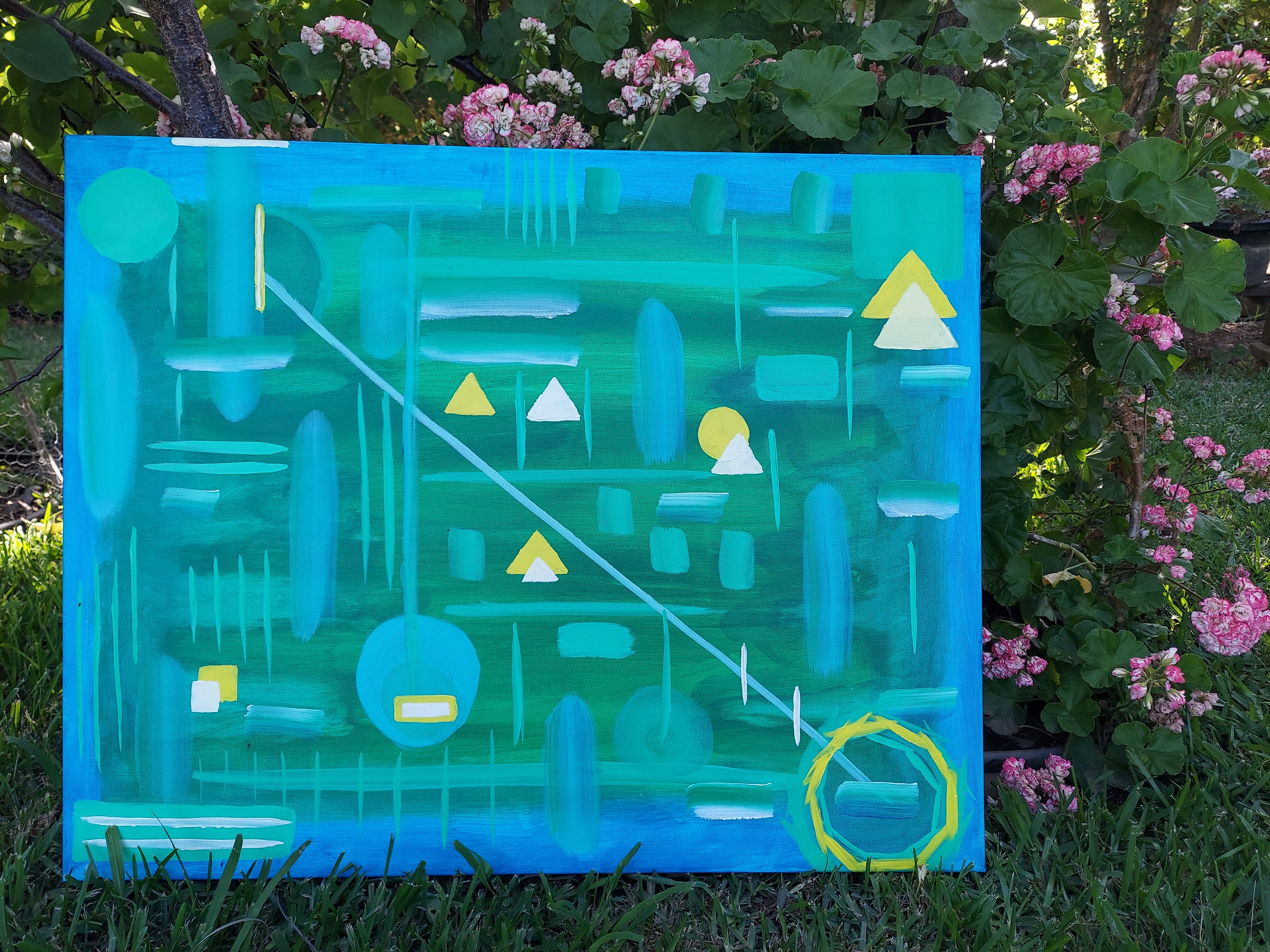 Green Triangular Stripes painting