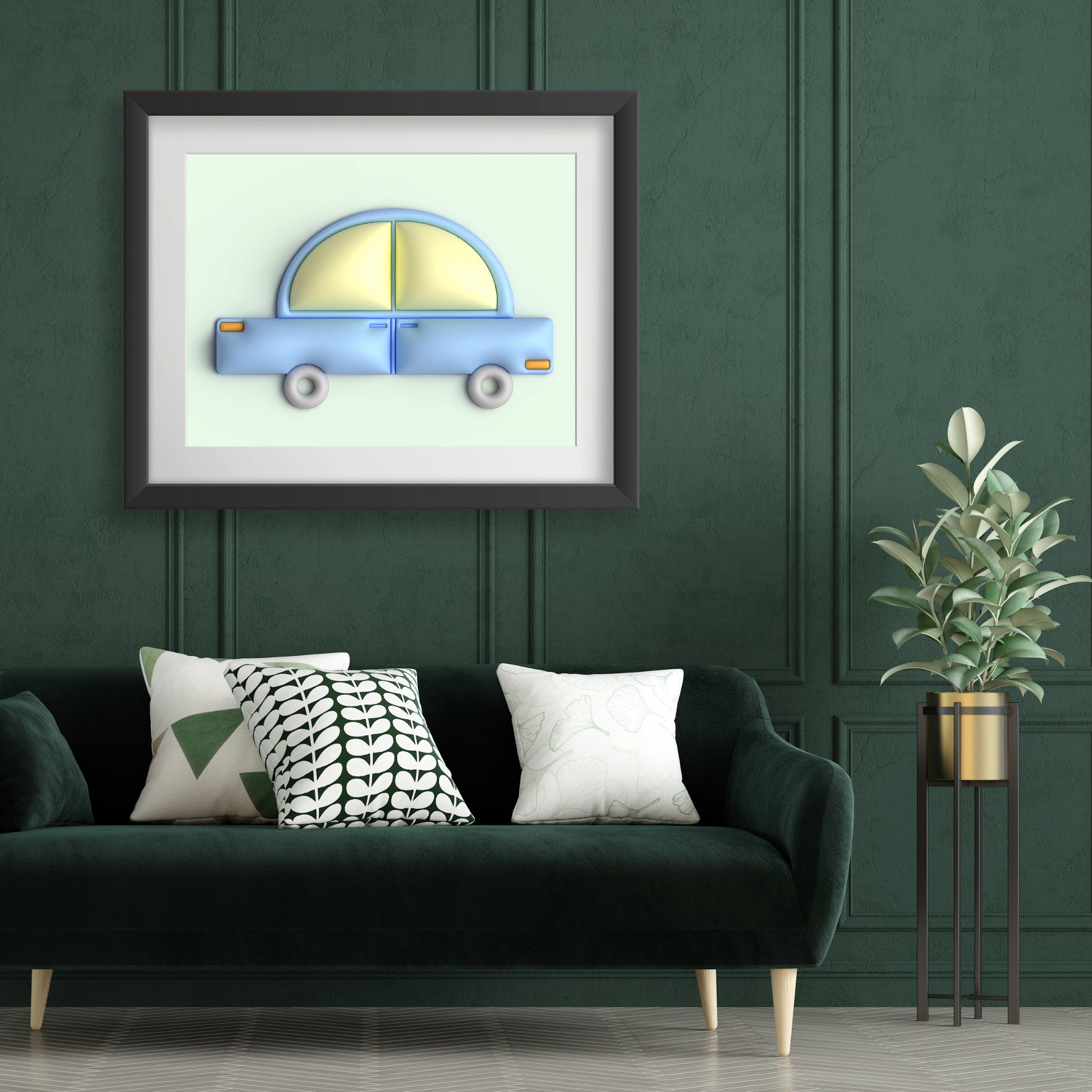 Blue car in green Poster