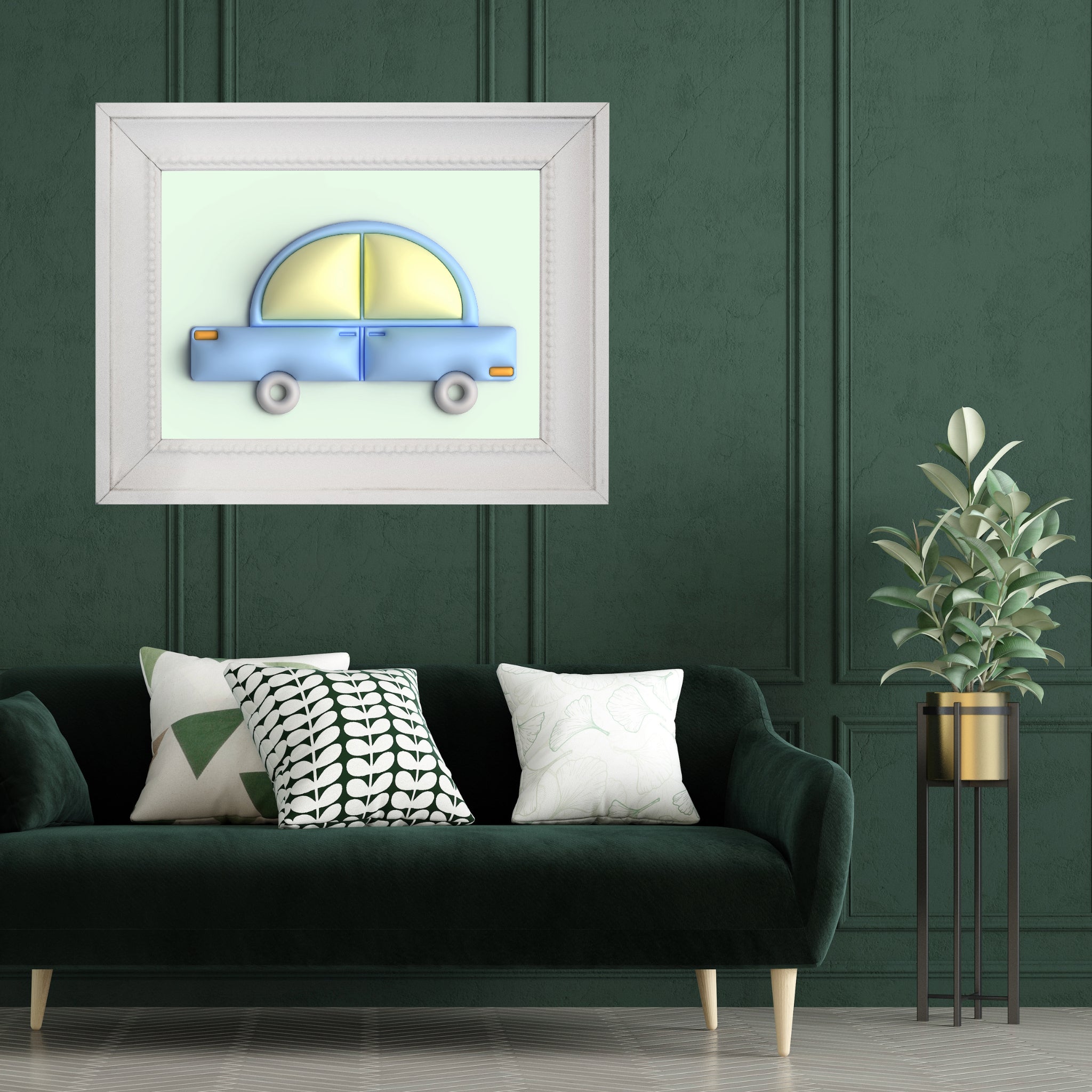 Blue car in green Poster
