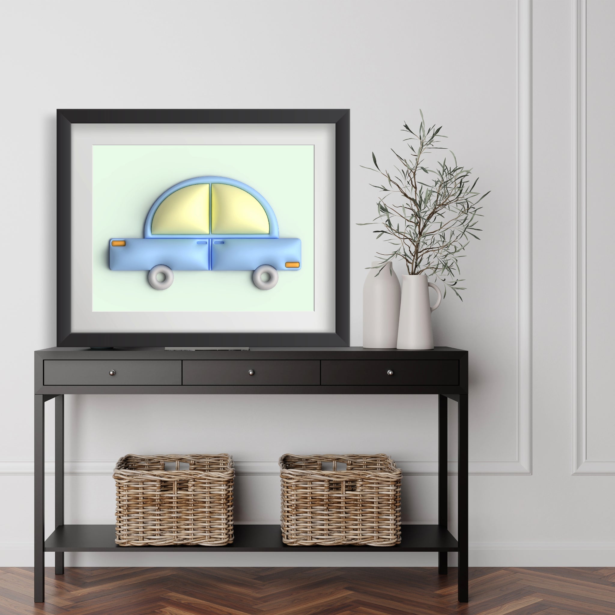 Blue car in green Poster