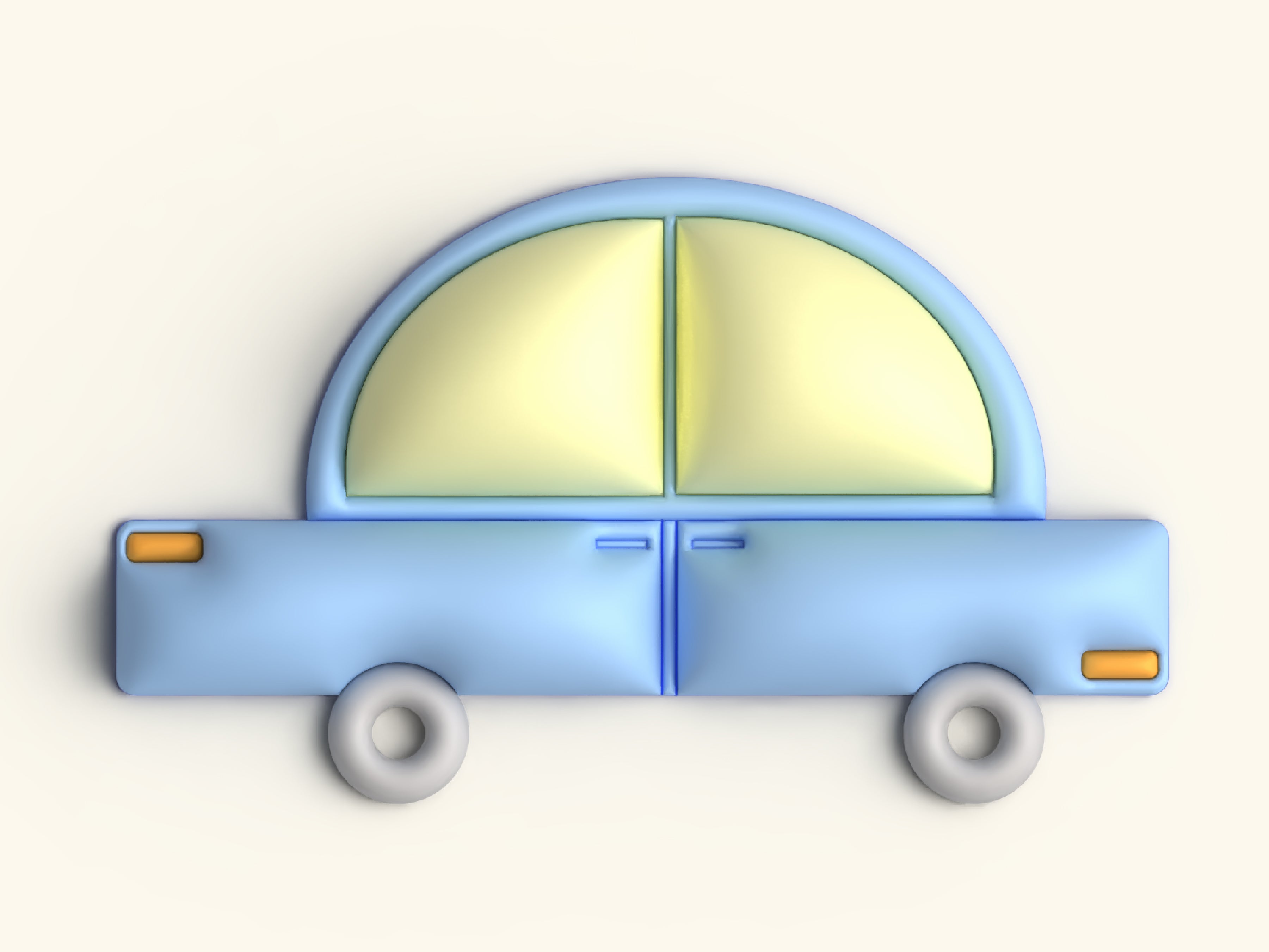 Lively and colorful car made with volume in a three dimensional view, pink car with a yellow background