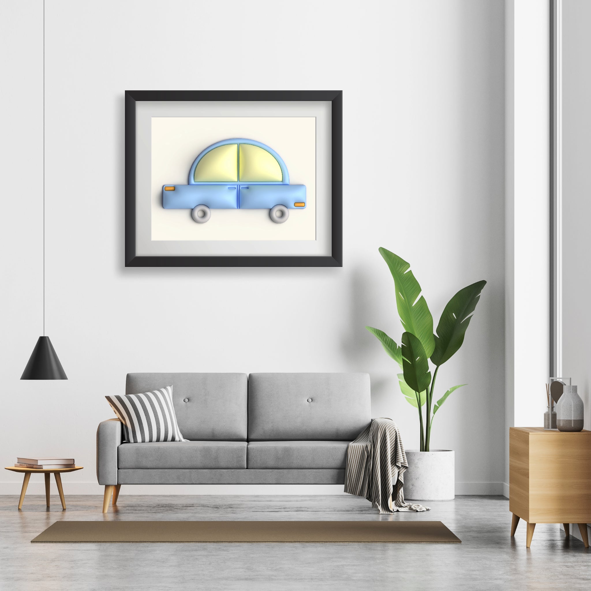 Blue car in yellow Poster