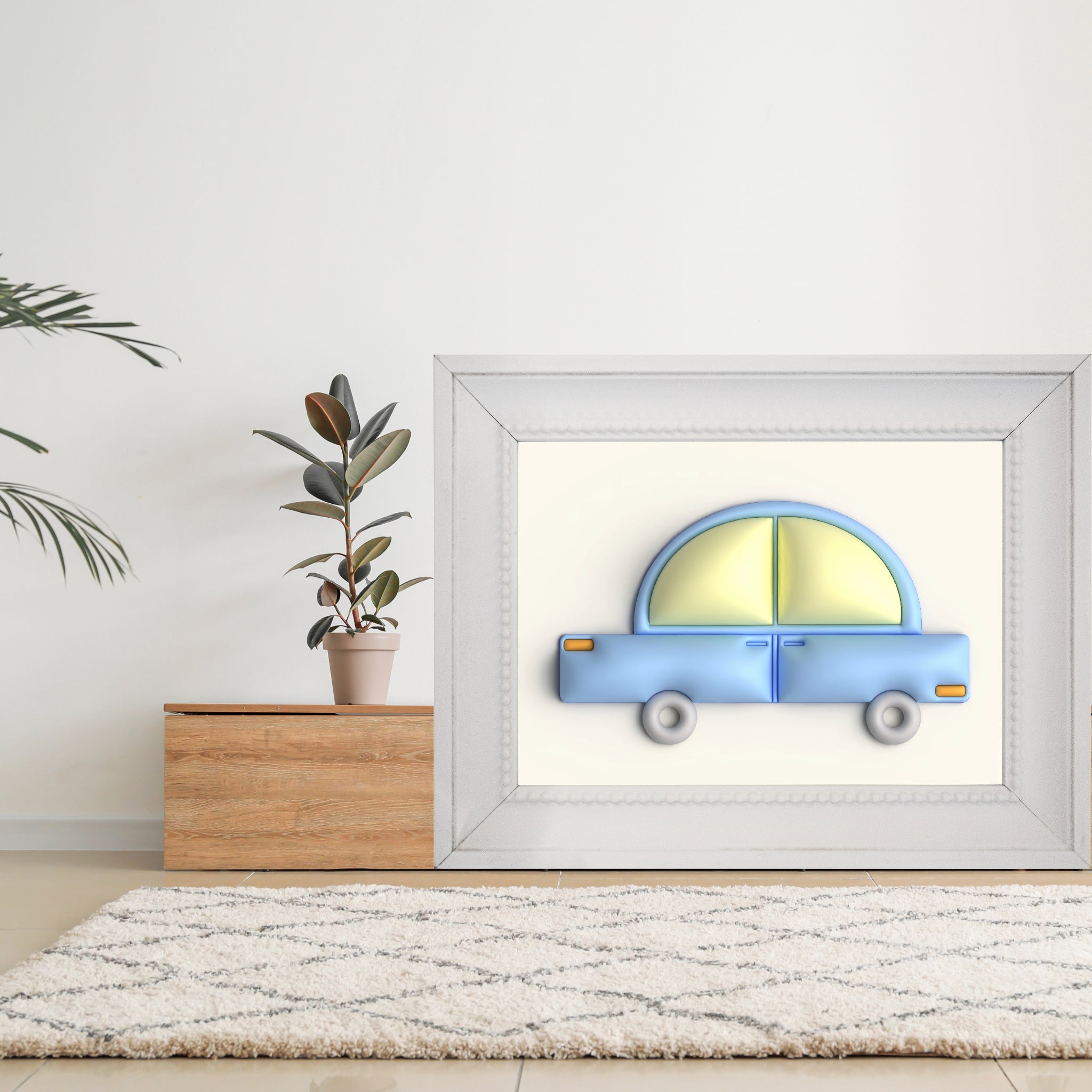 Blue car in yellow Poster