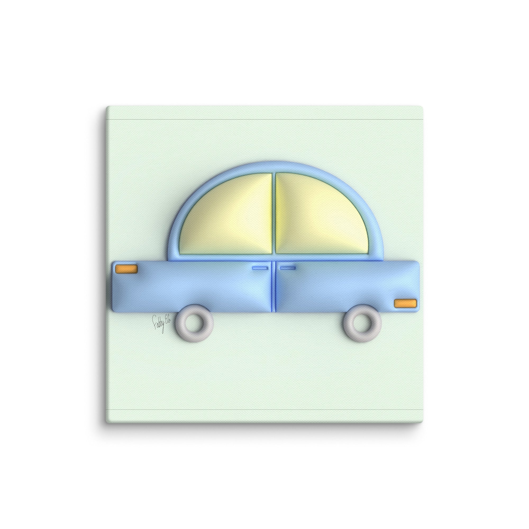 Blue car in green canvas print