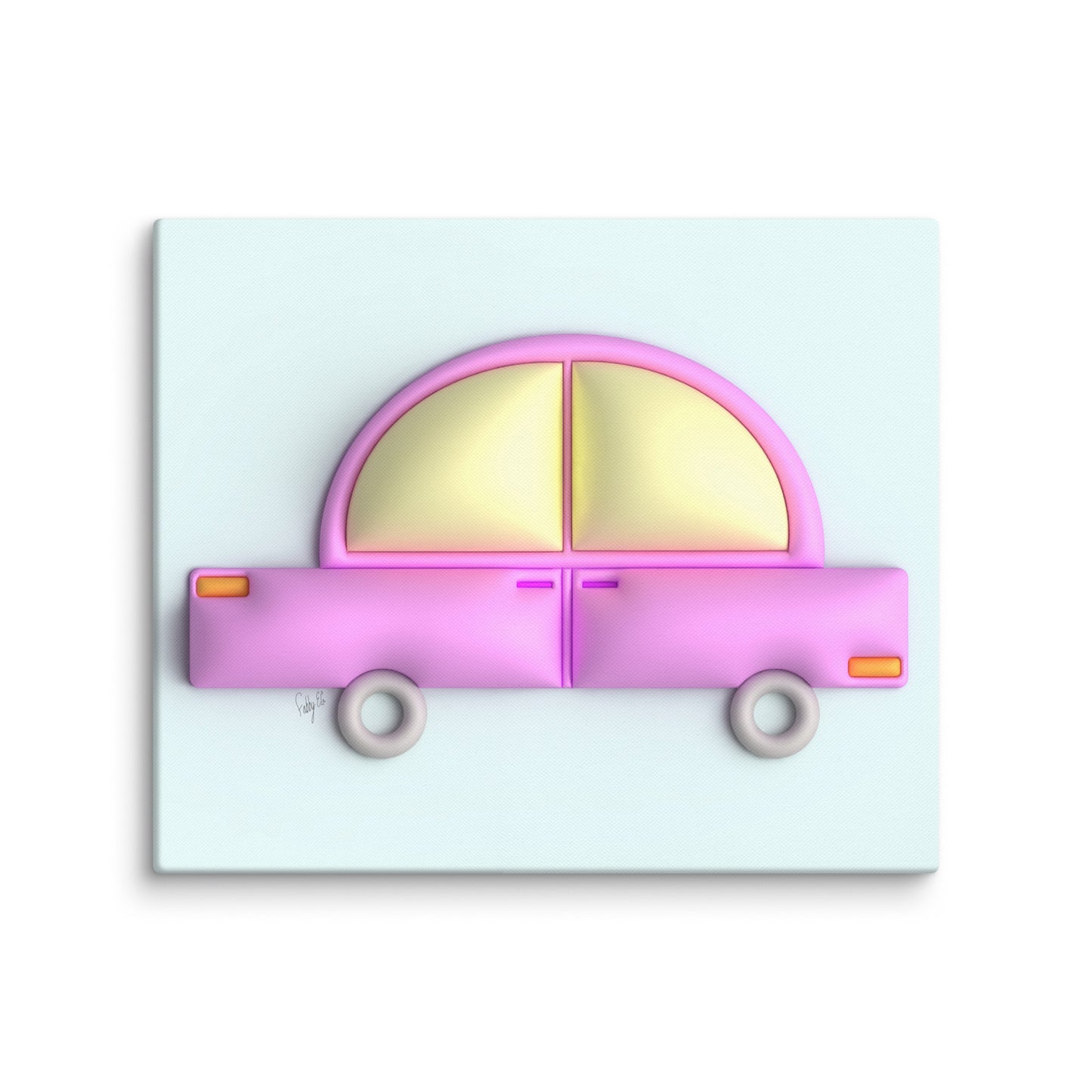 Pink car in blue canvas print