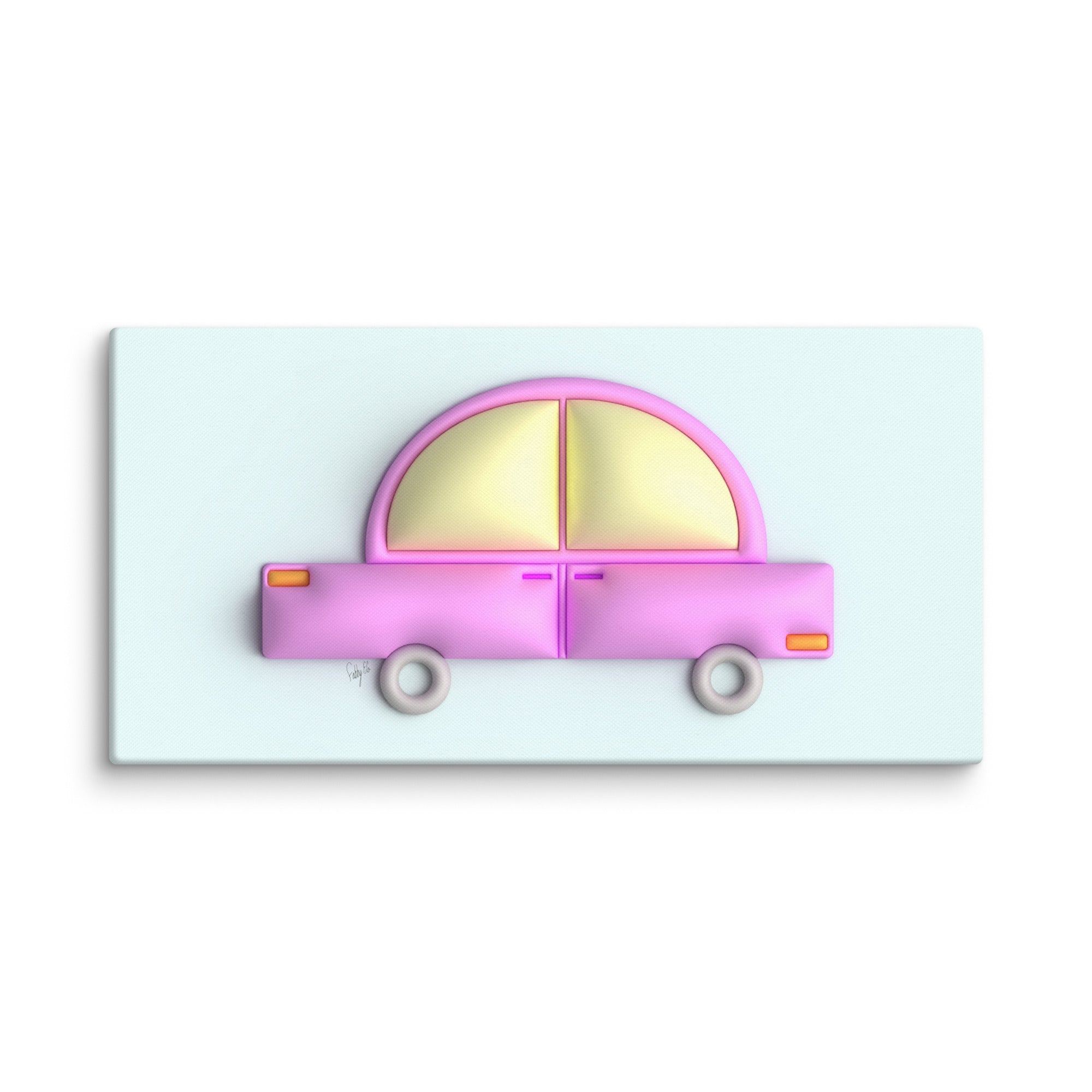 Pink car in blue canvas print