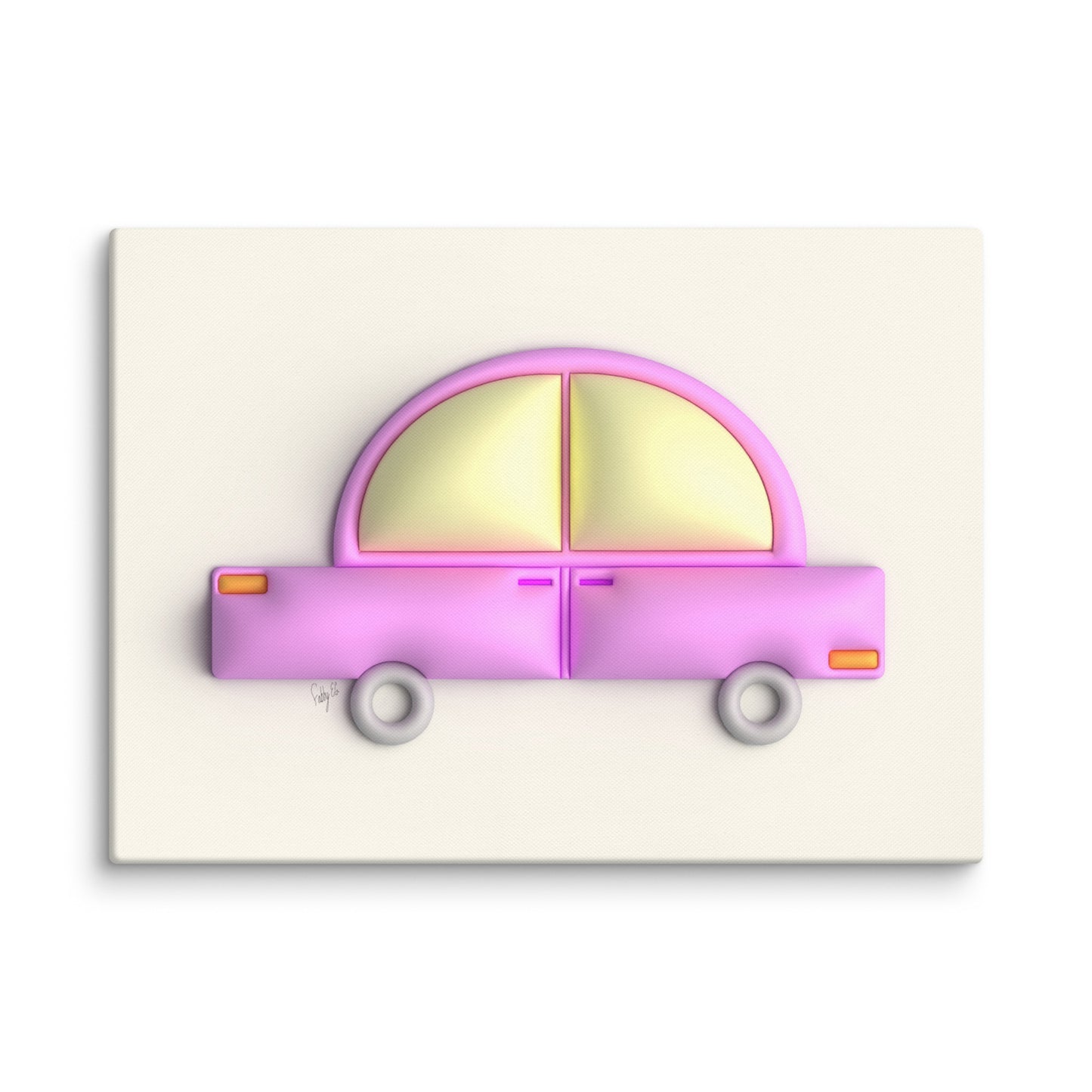 Pink car in yellow canvas print