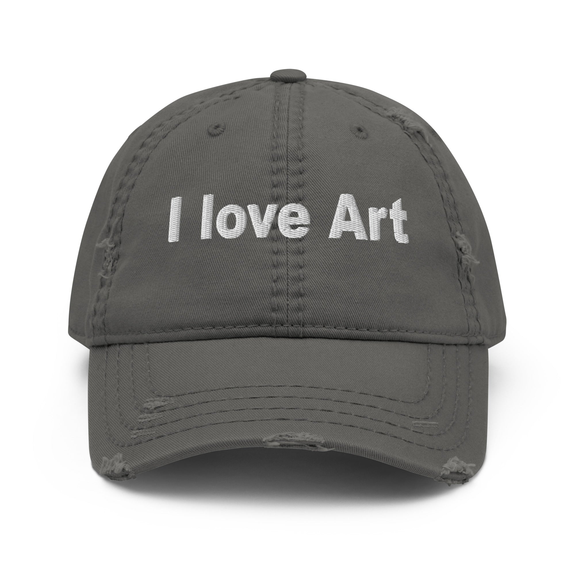 I love art, embroidery Distressed hat