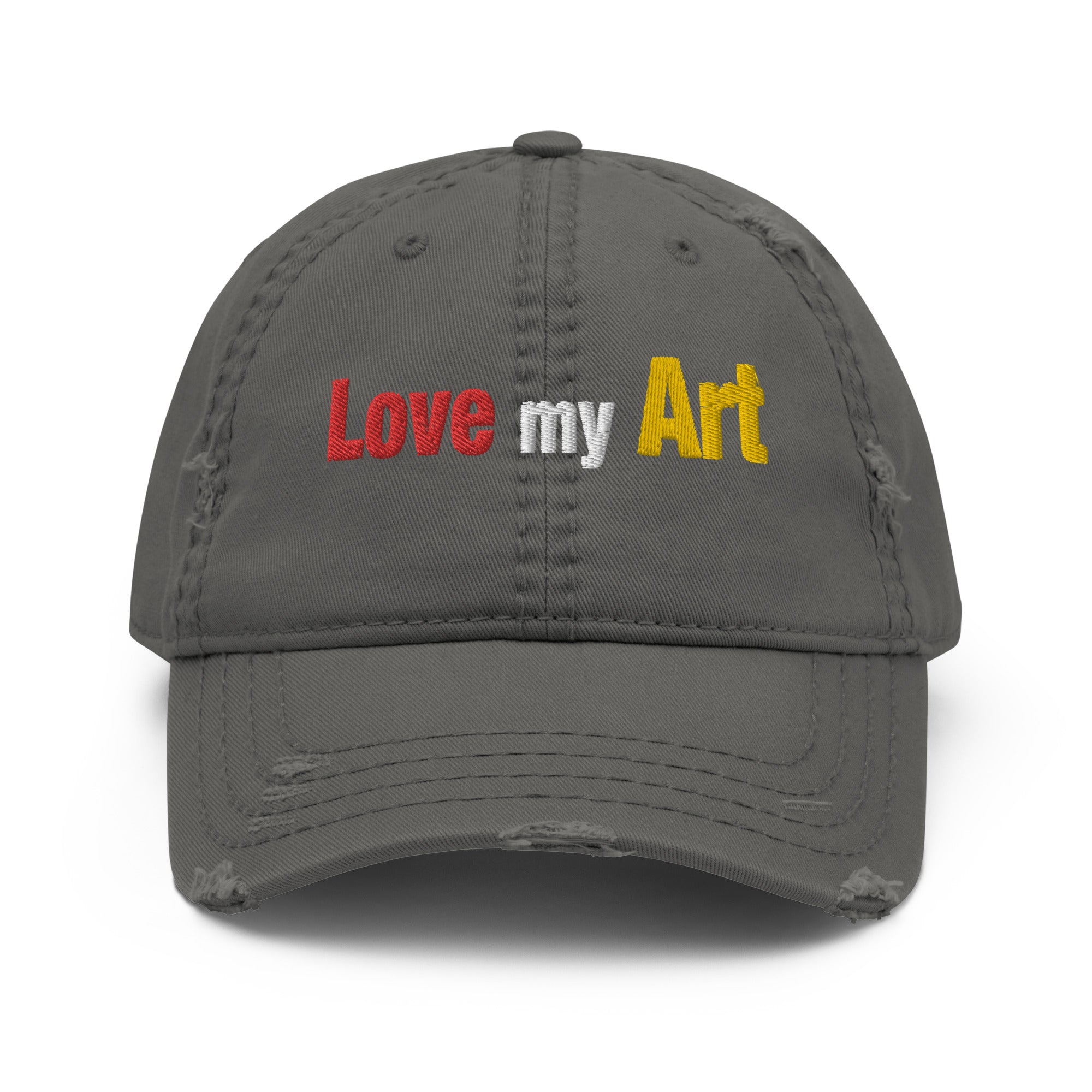 Love my art, embroidery Distressed hat