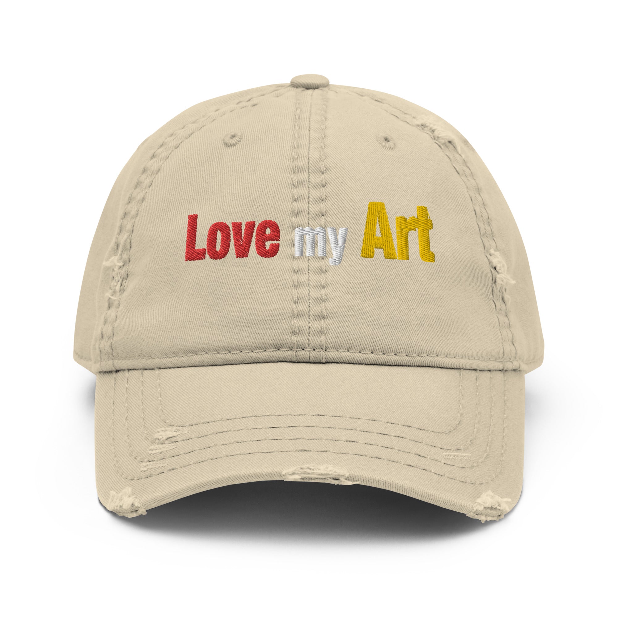 Love my art, embroidery Distressed hat