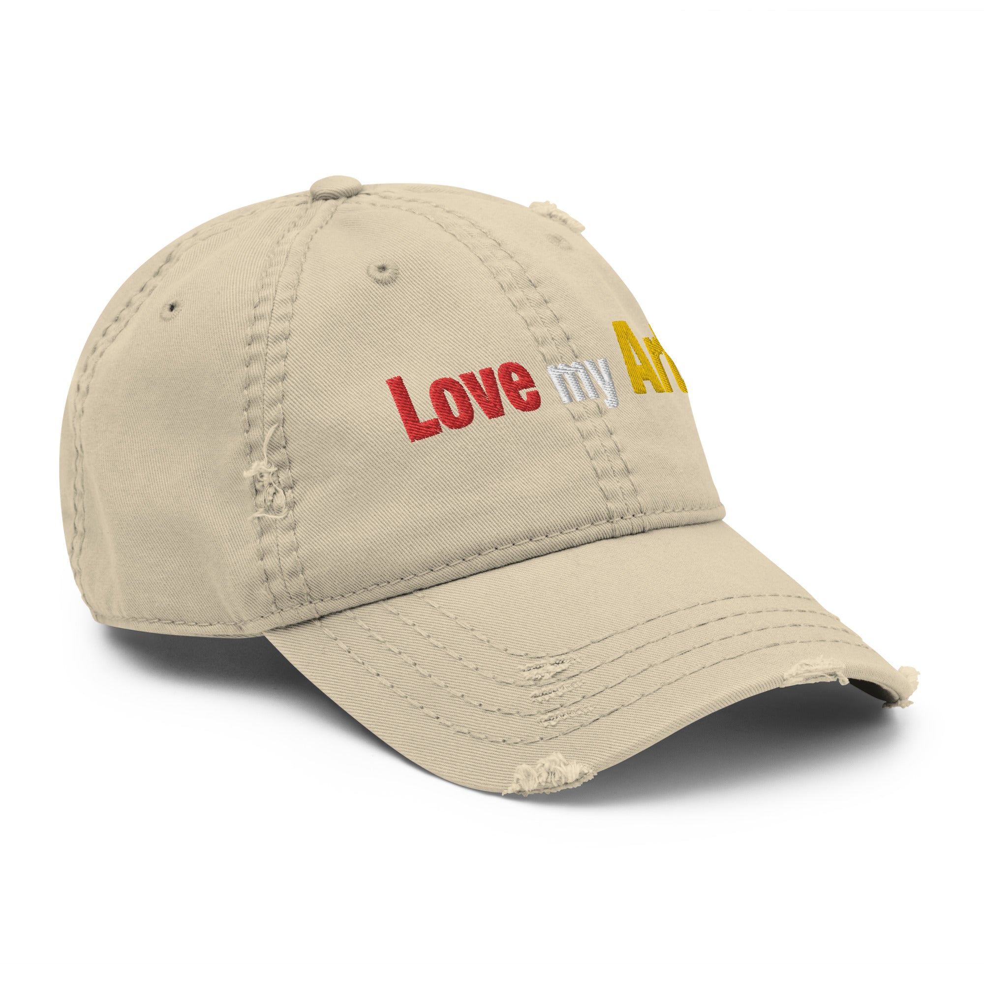 Love my art, embroidery Distressed hat