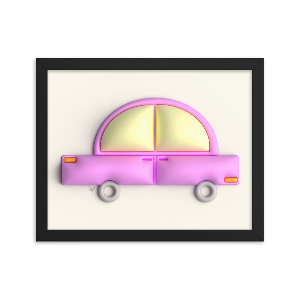 Pink car in yellow framed poster