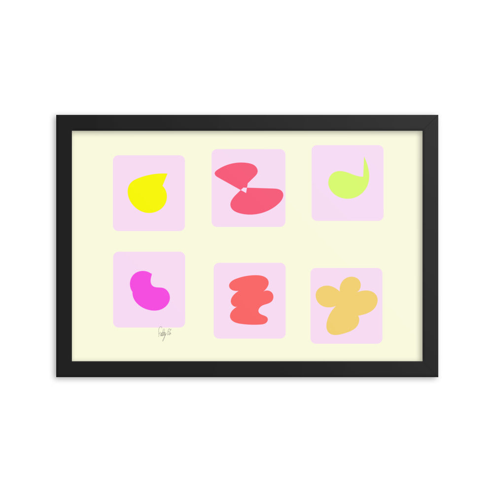Pink squares in motion framed poster