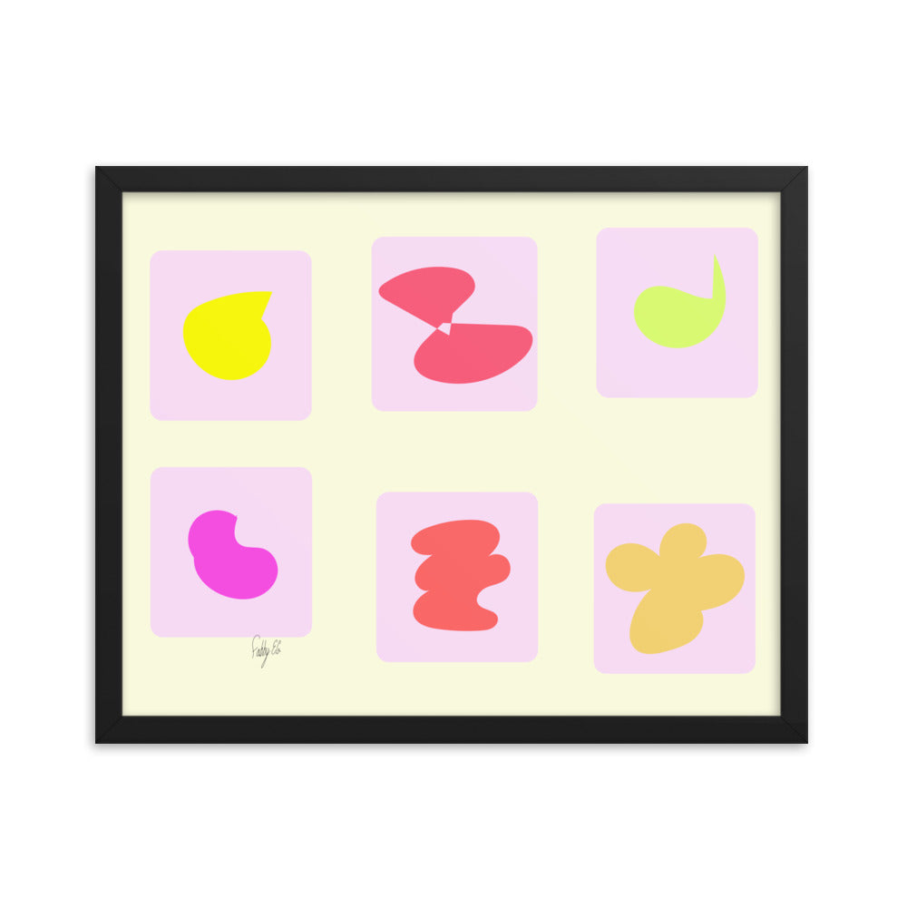 Pink squares in motion framed poster