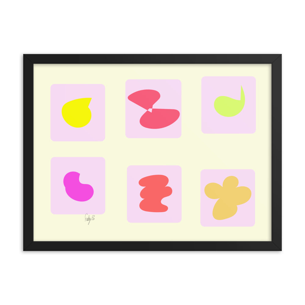 Pink squares in motion framed poster