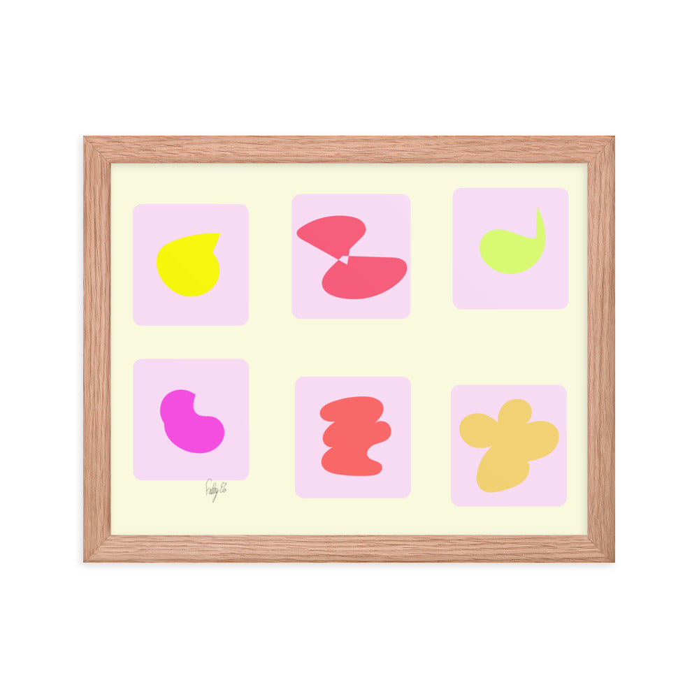 Pink squares in motion framed poster