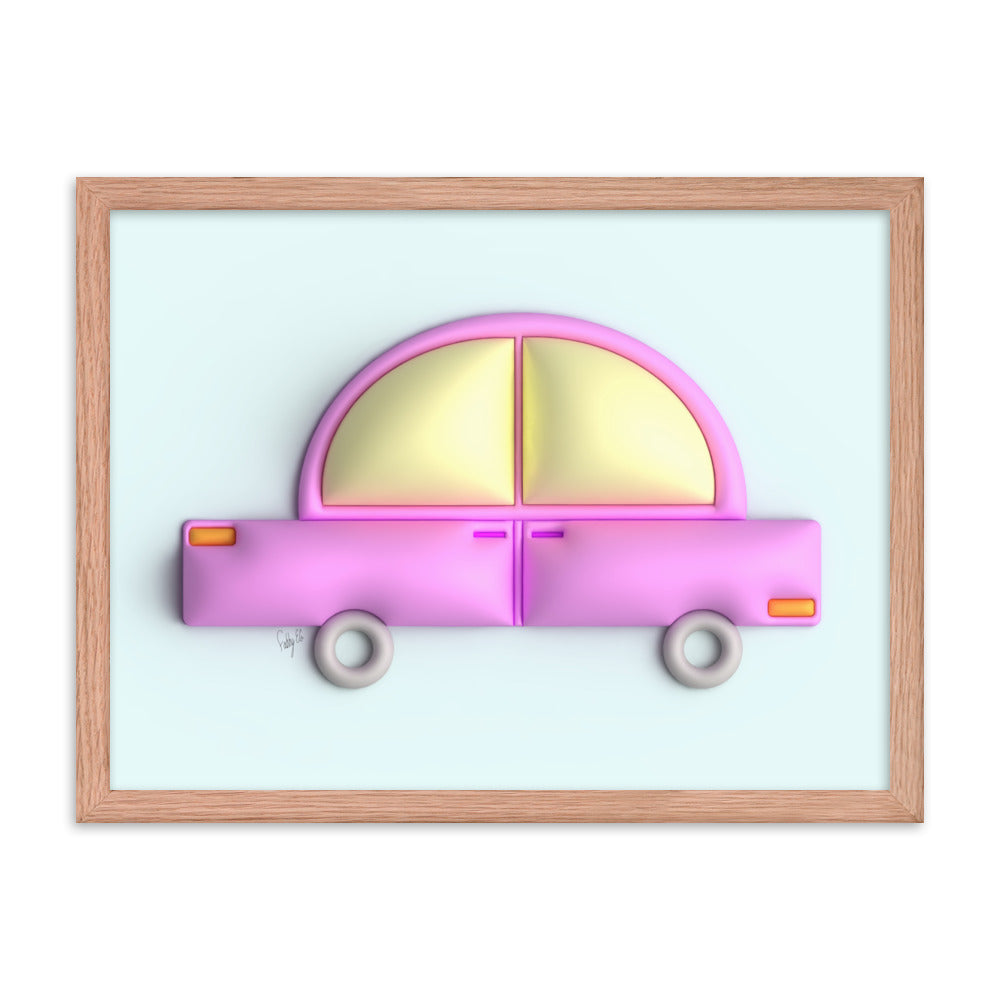 Pink car in blue framed poster
