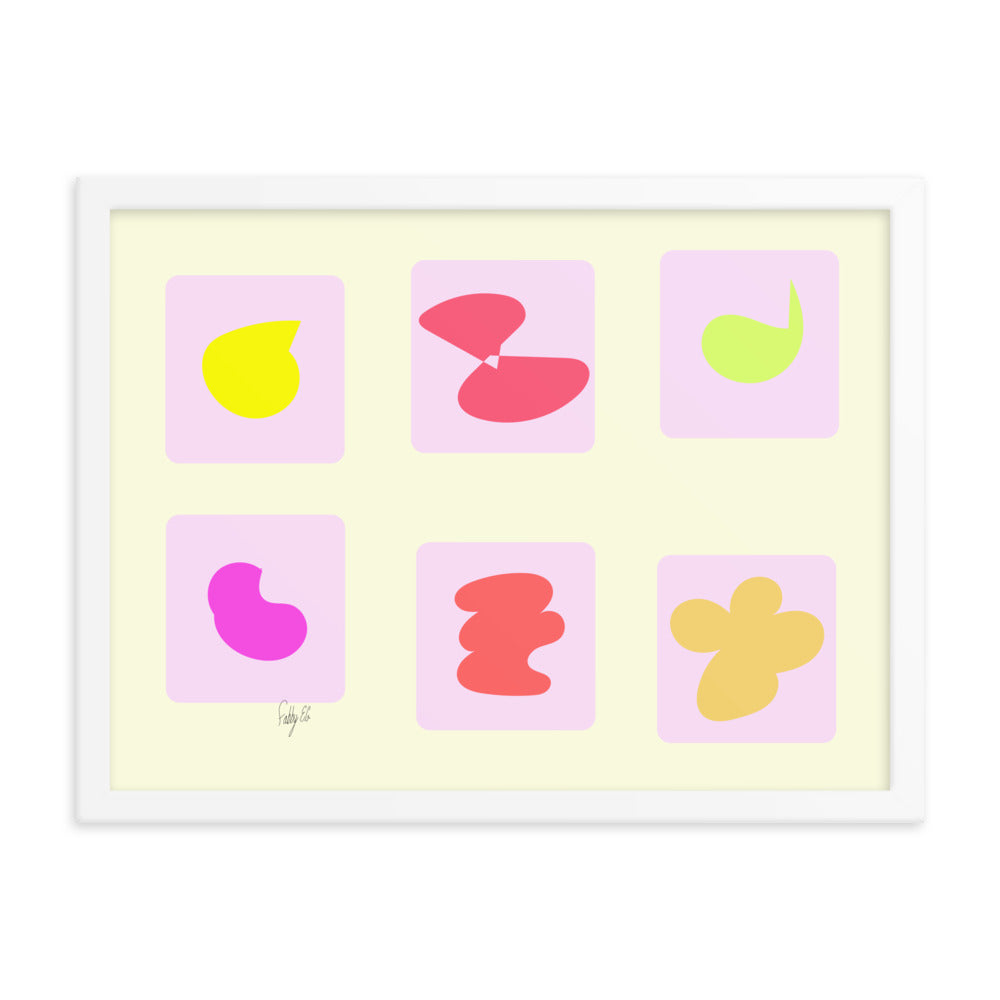 Pink squares in motion framed poster