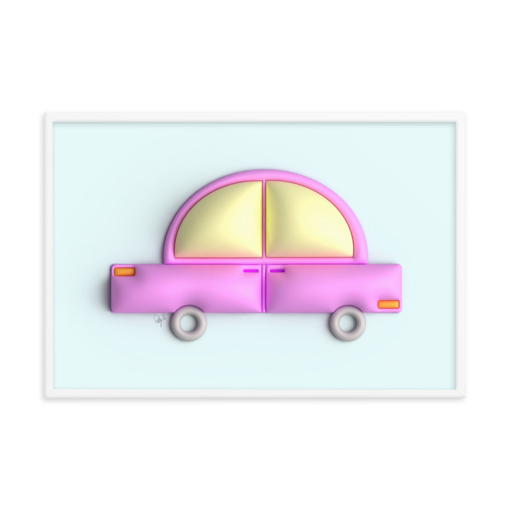 Pink car in blue framed poster