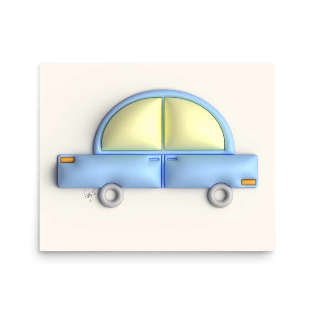 Blue car in yellow Poster