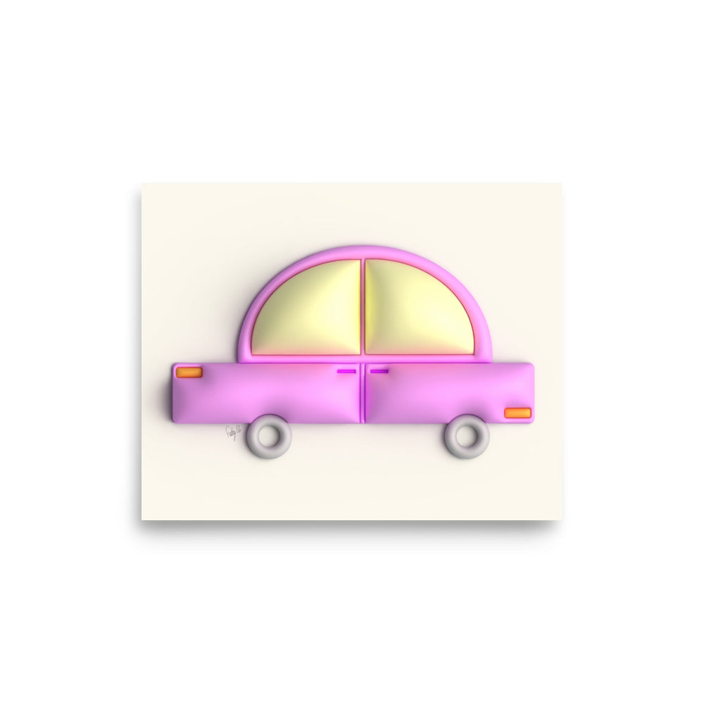 Pink car in yellow Poster