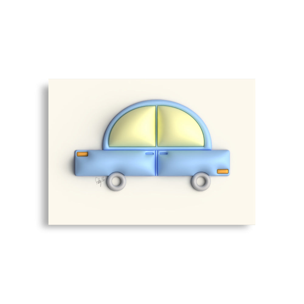 Blue car in yellow Poster