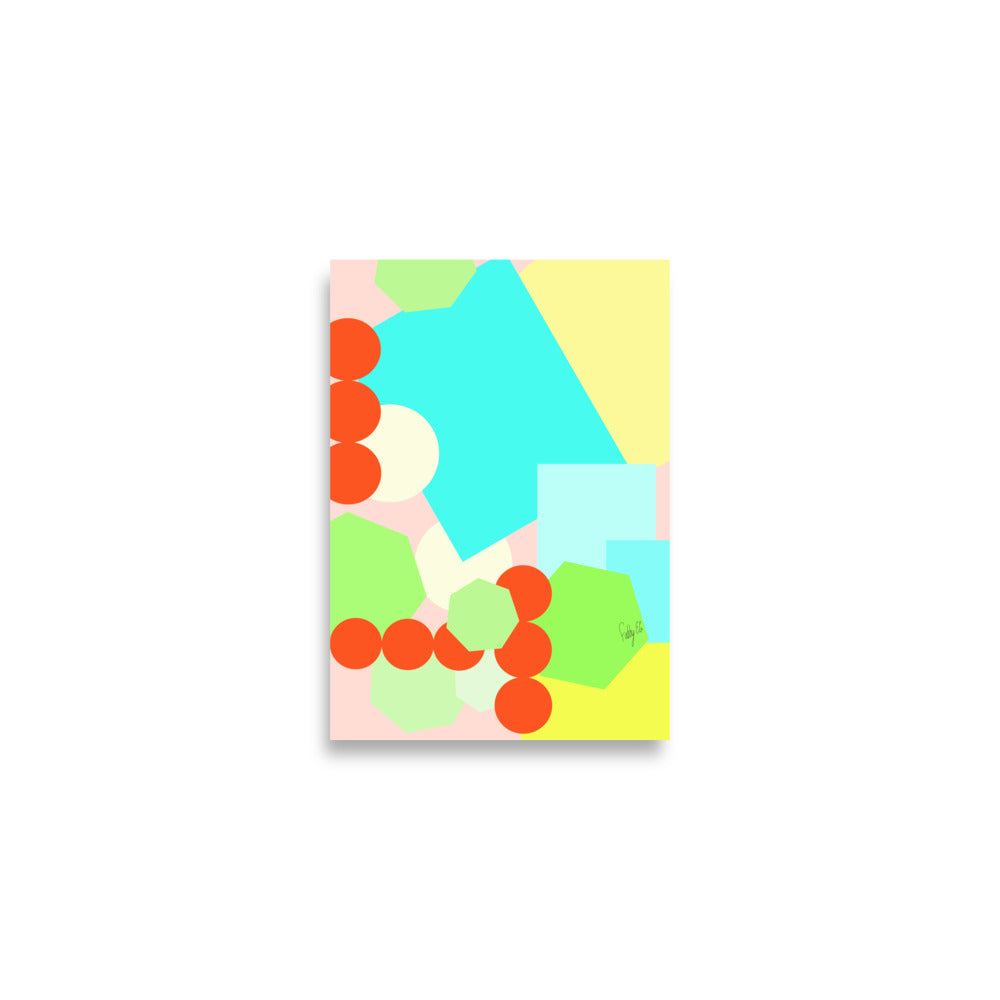 Geometric shapes crowded on peach Poster