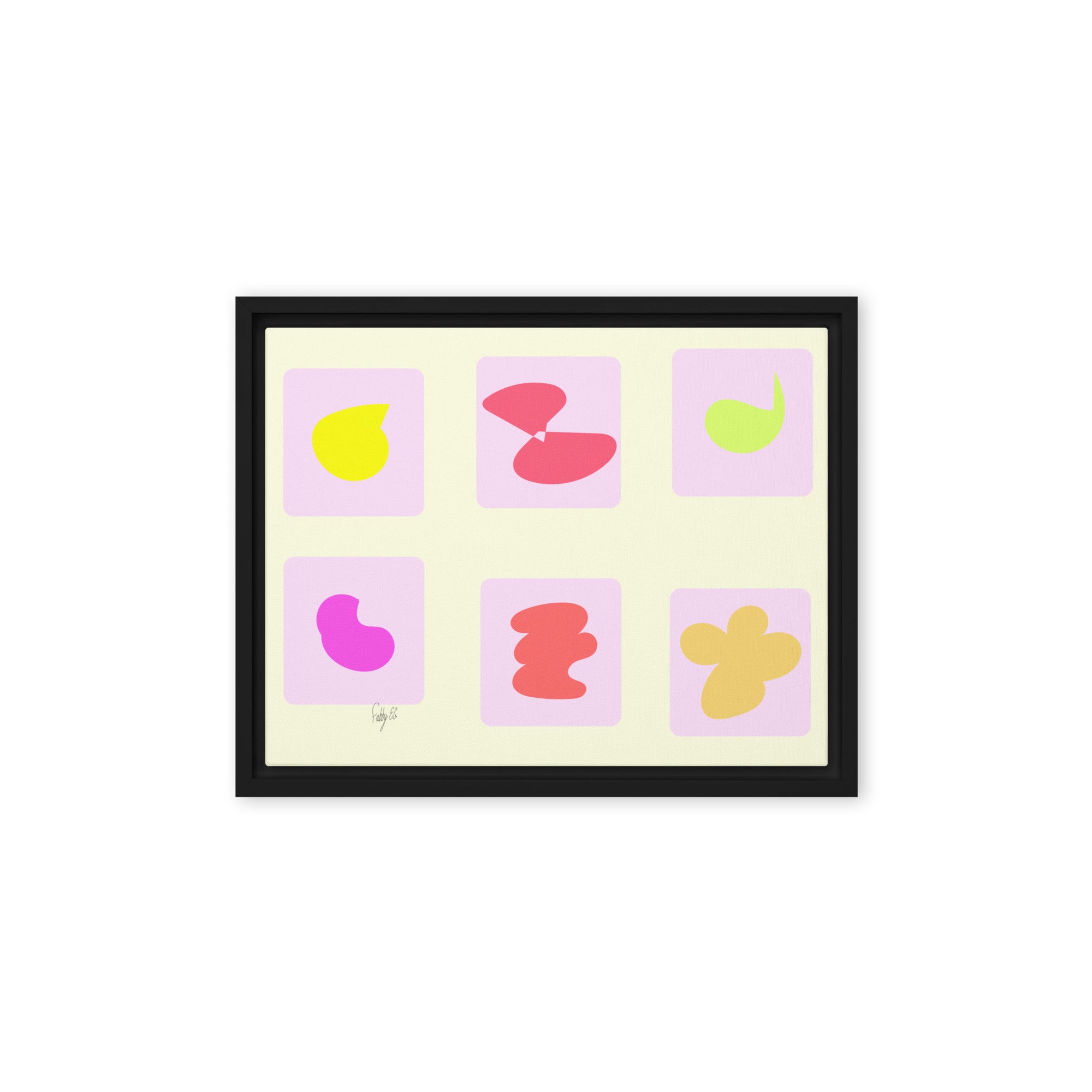 Pink squares in motion framed canvas