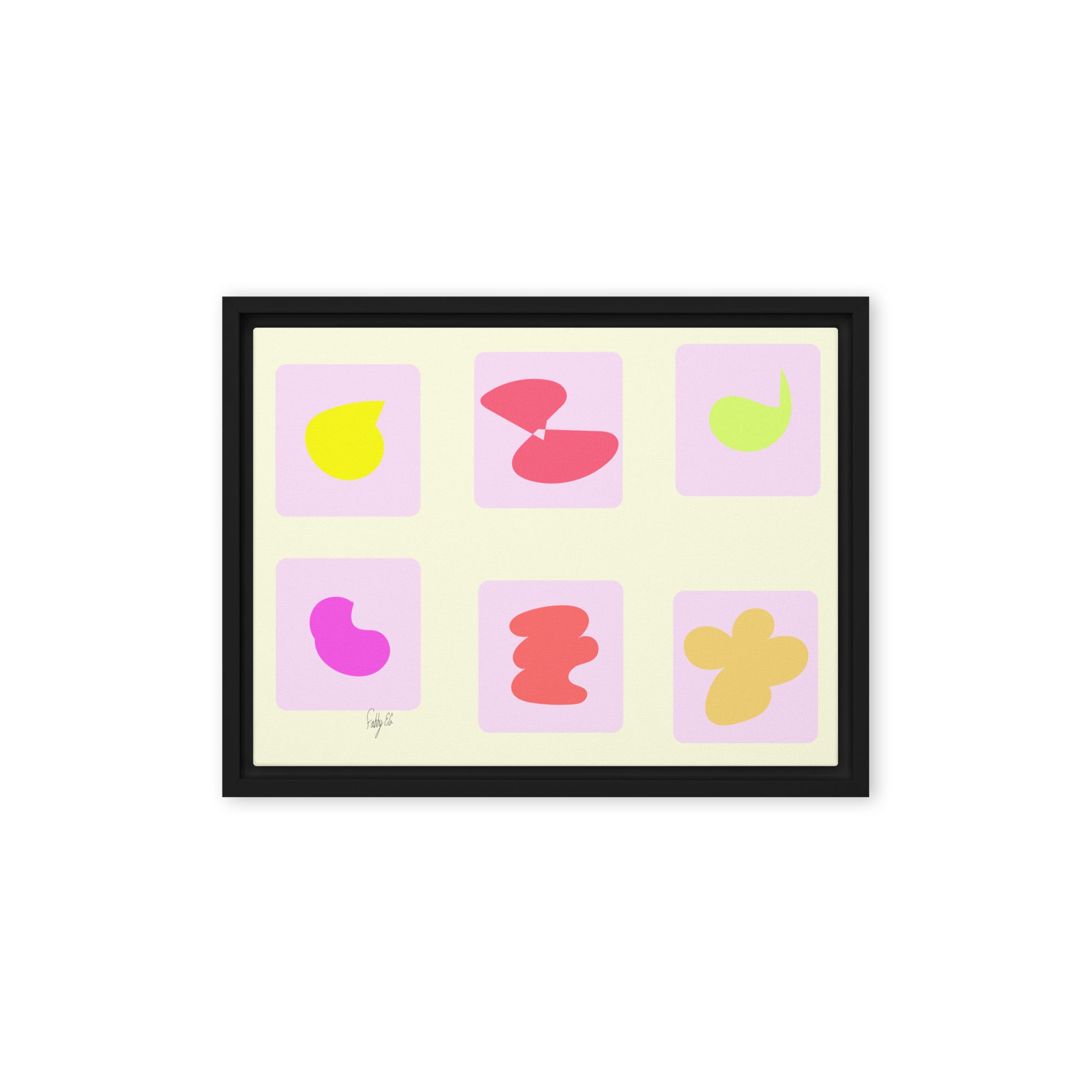 Pink squares in motion framed canvas
