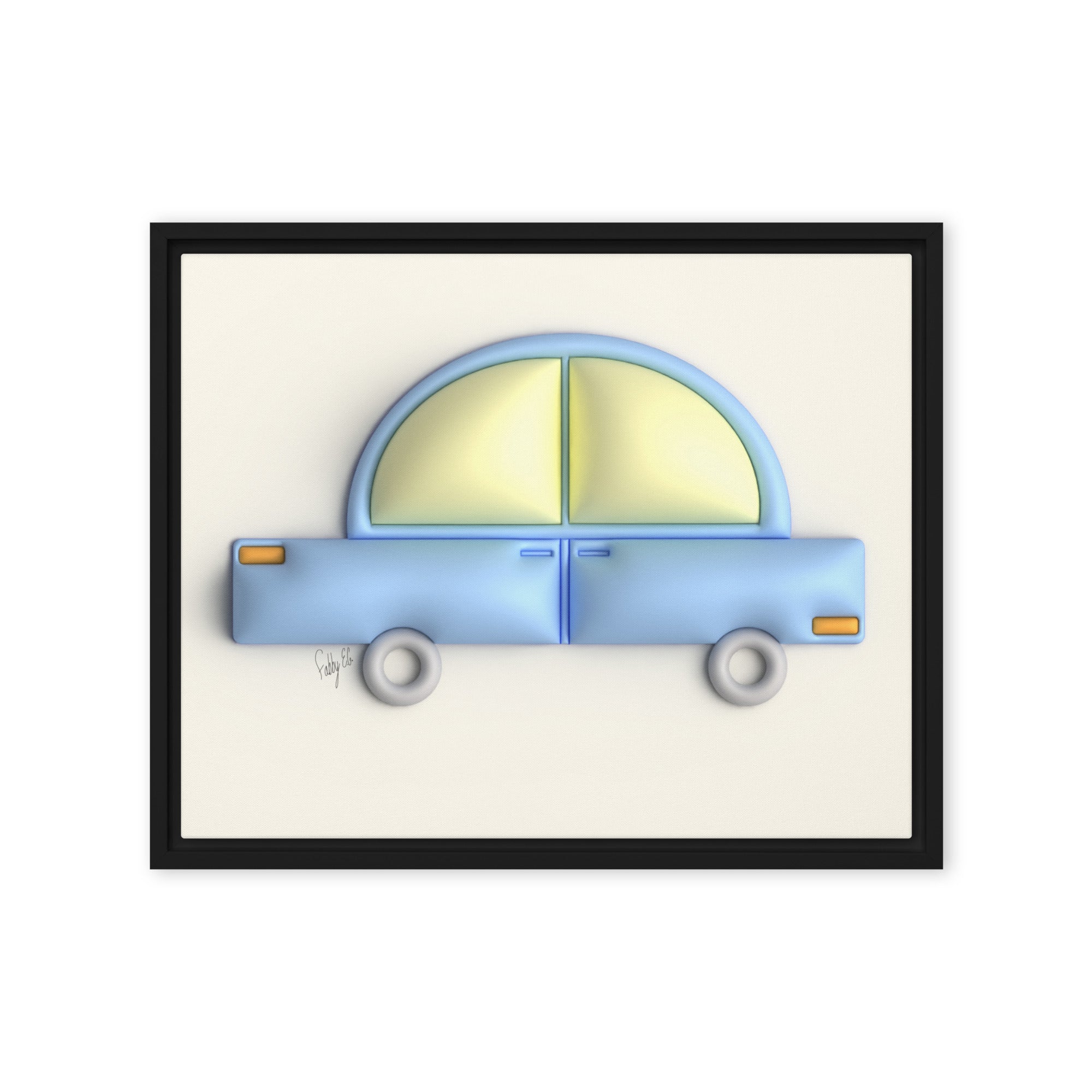 Blue car in yellow framed canvas