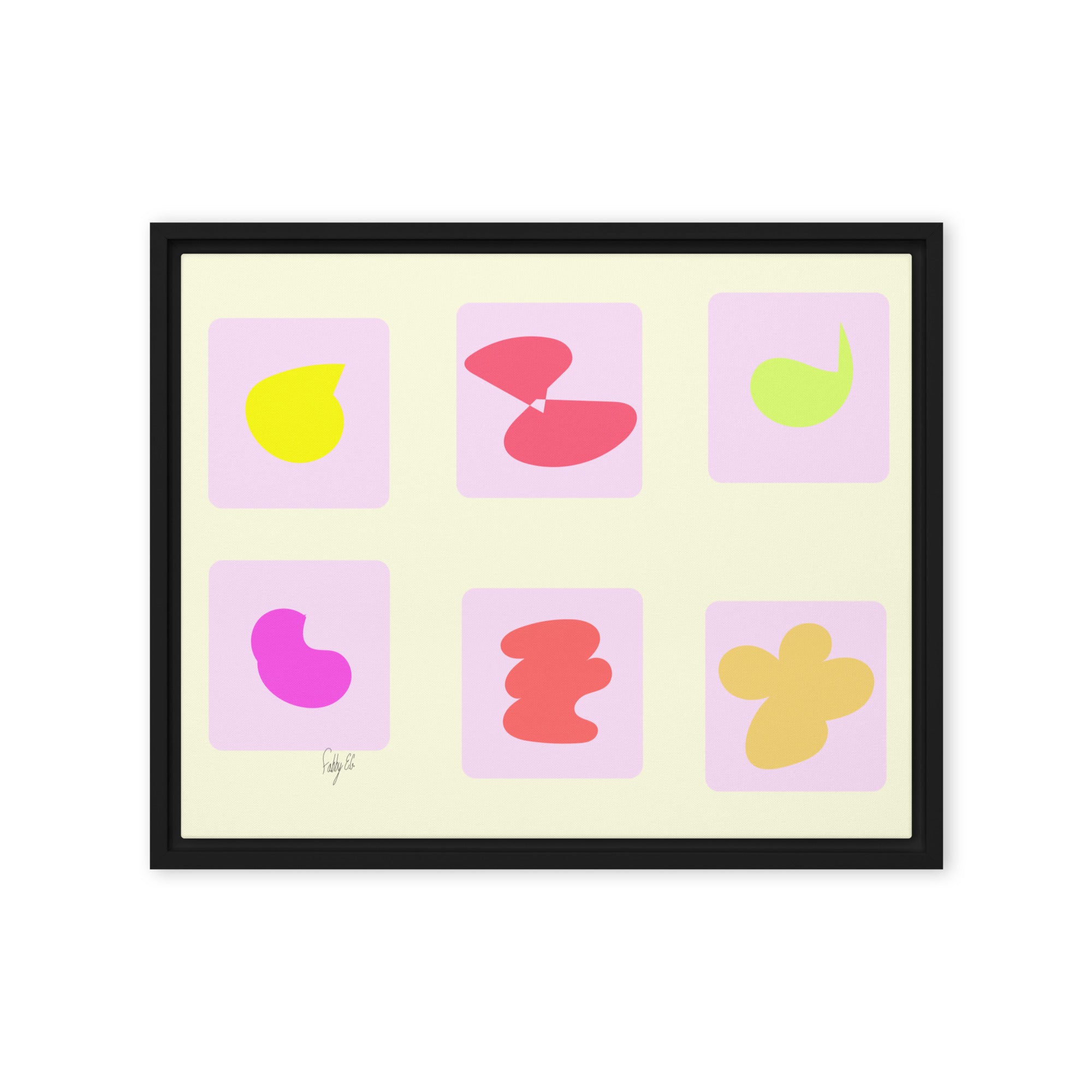 Pink squares in motion framed canvas