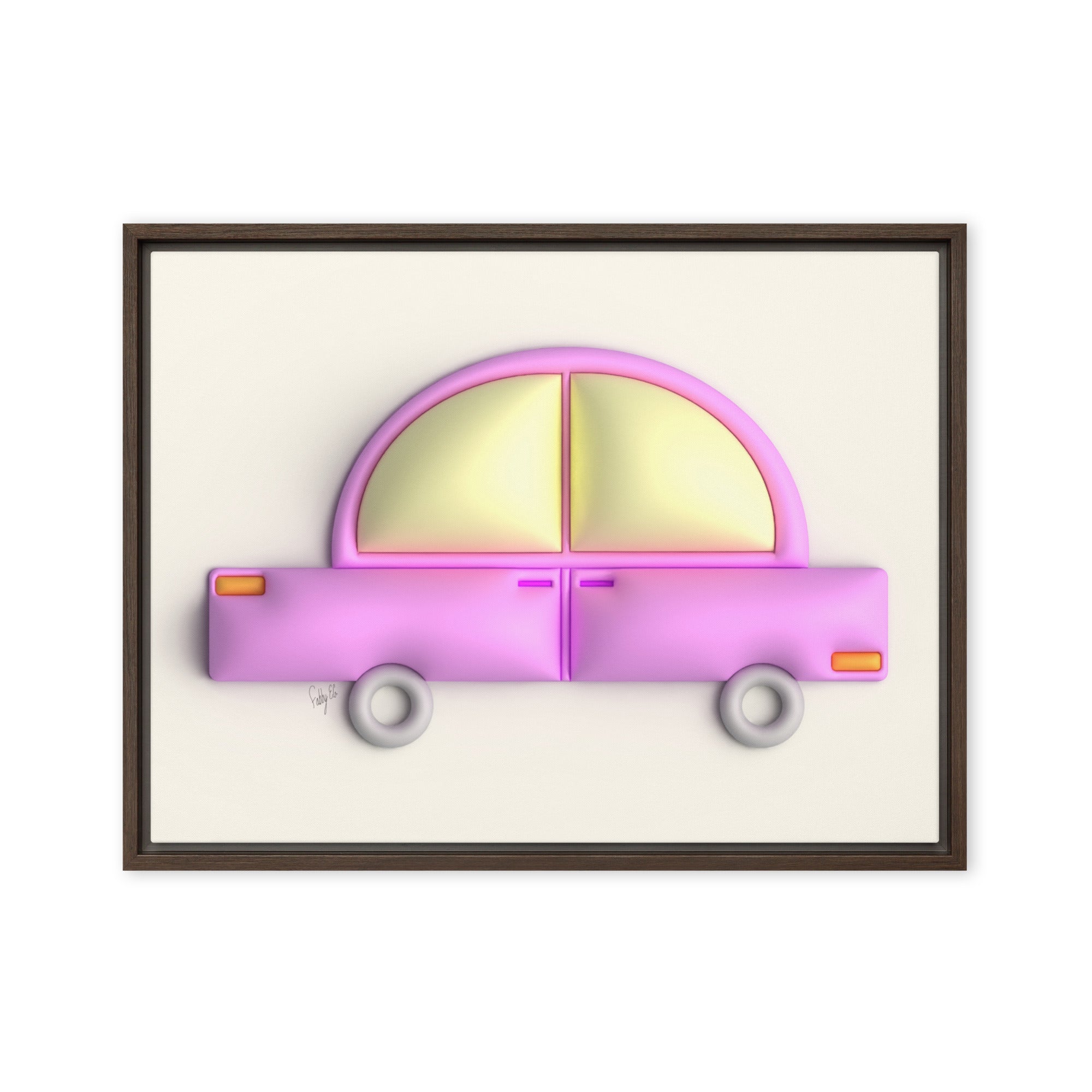 Pink car in yellow framed canvas