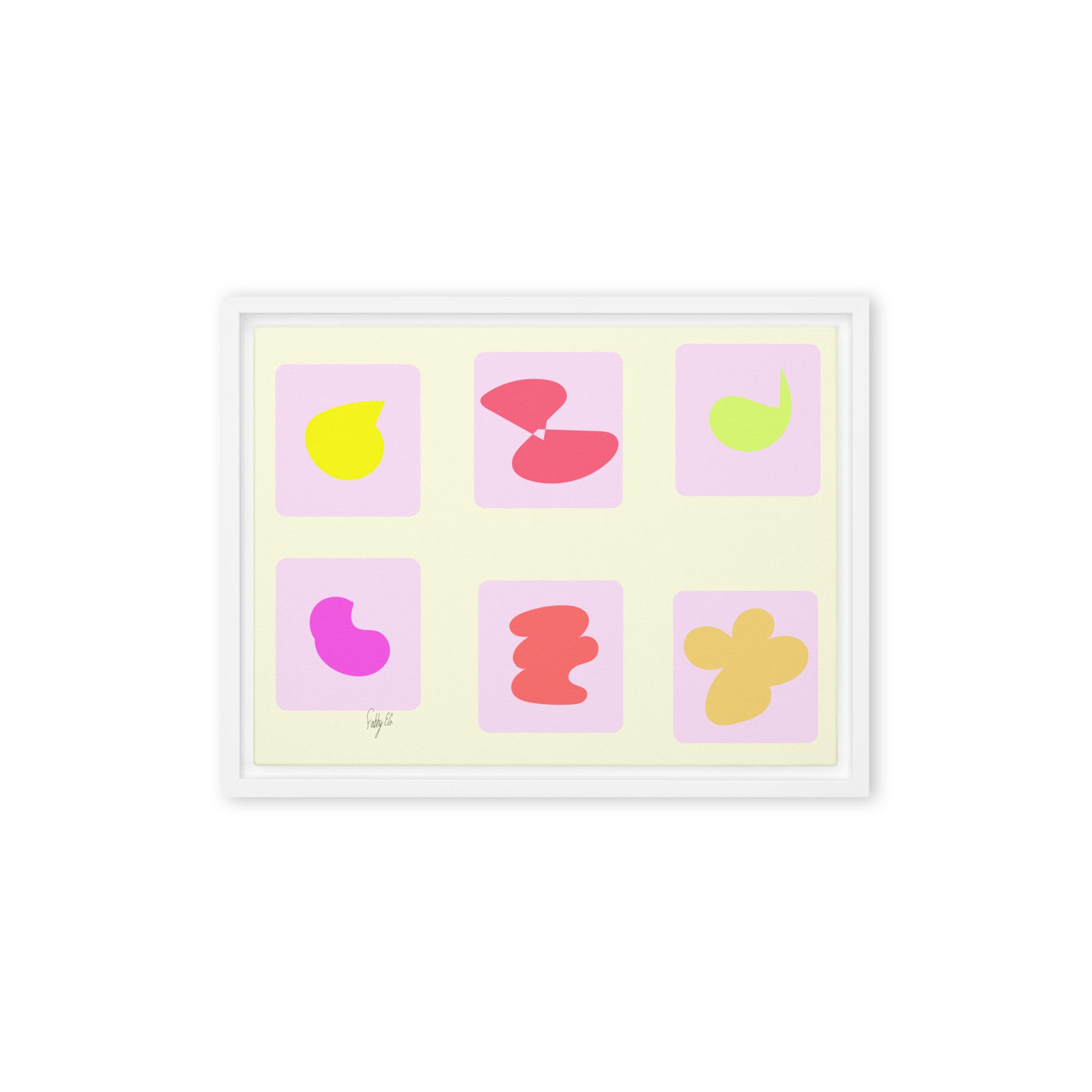 Pink squares in motion framed canvas