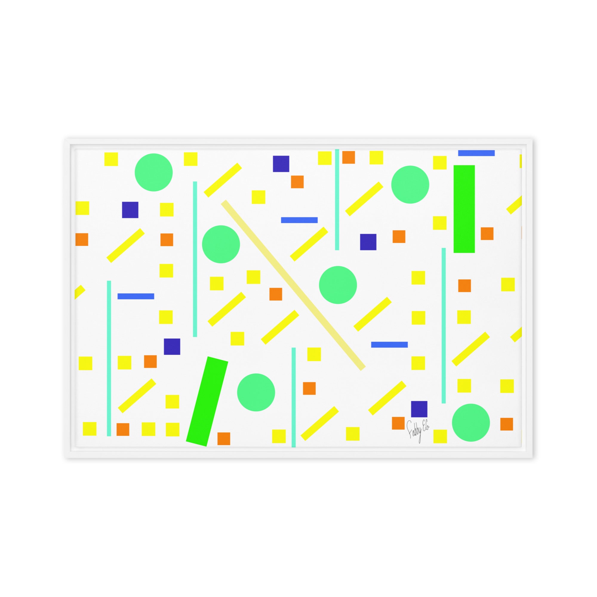 Squares and petite rectangles (white) framed canvas