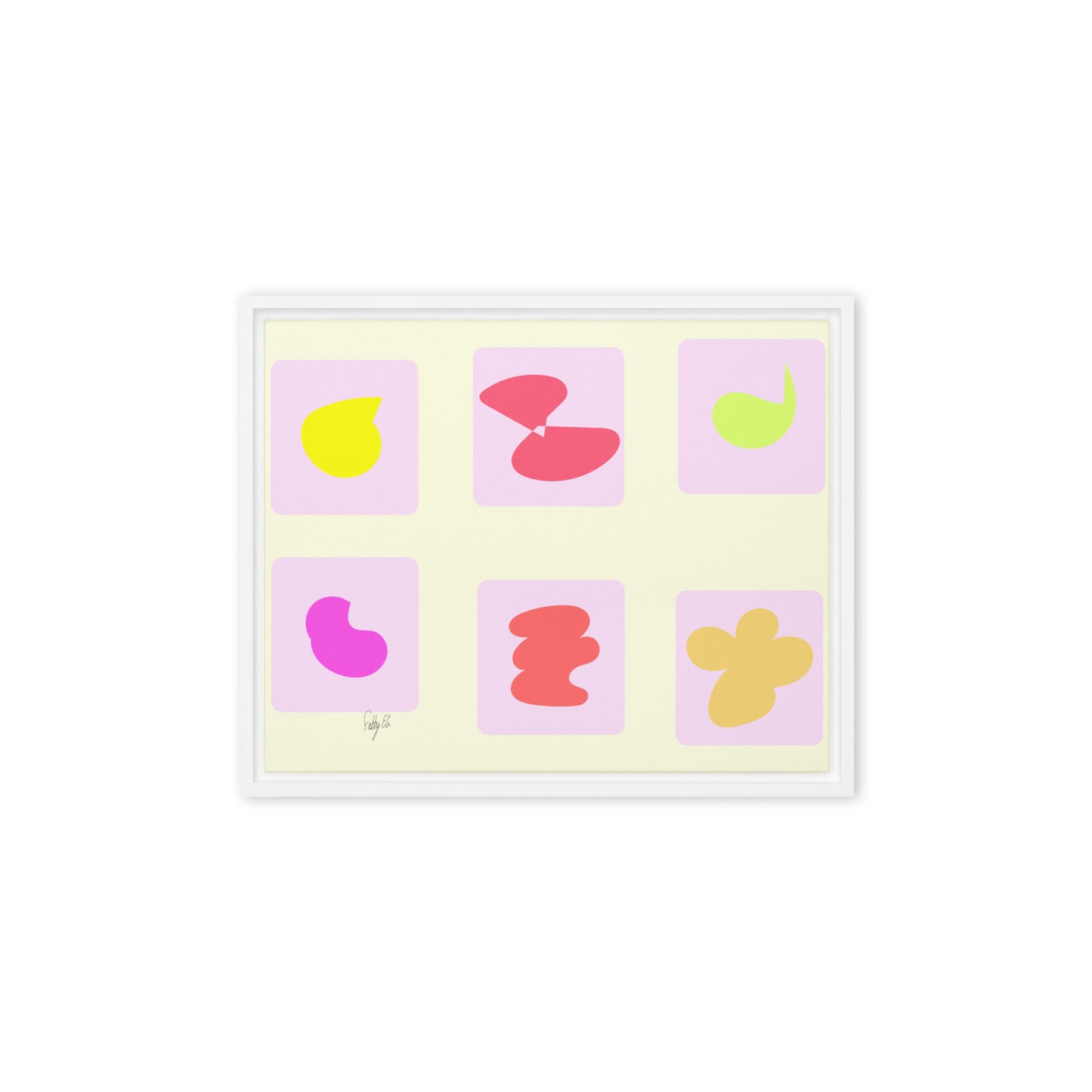 Pink squares in motion framed canvas