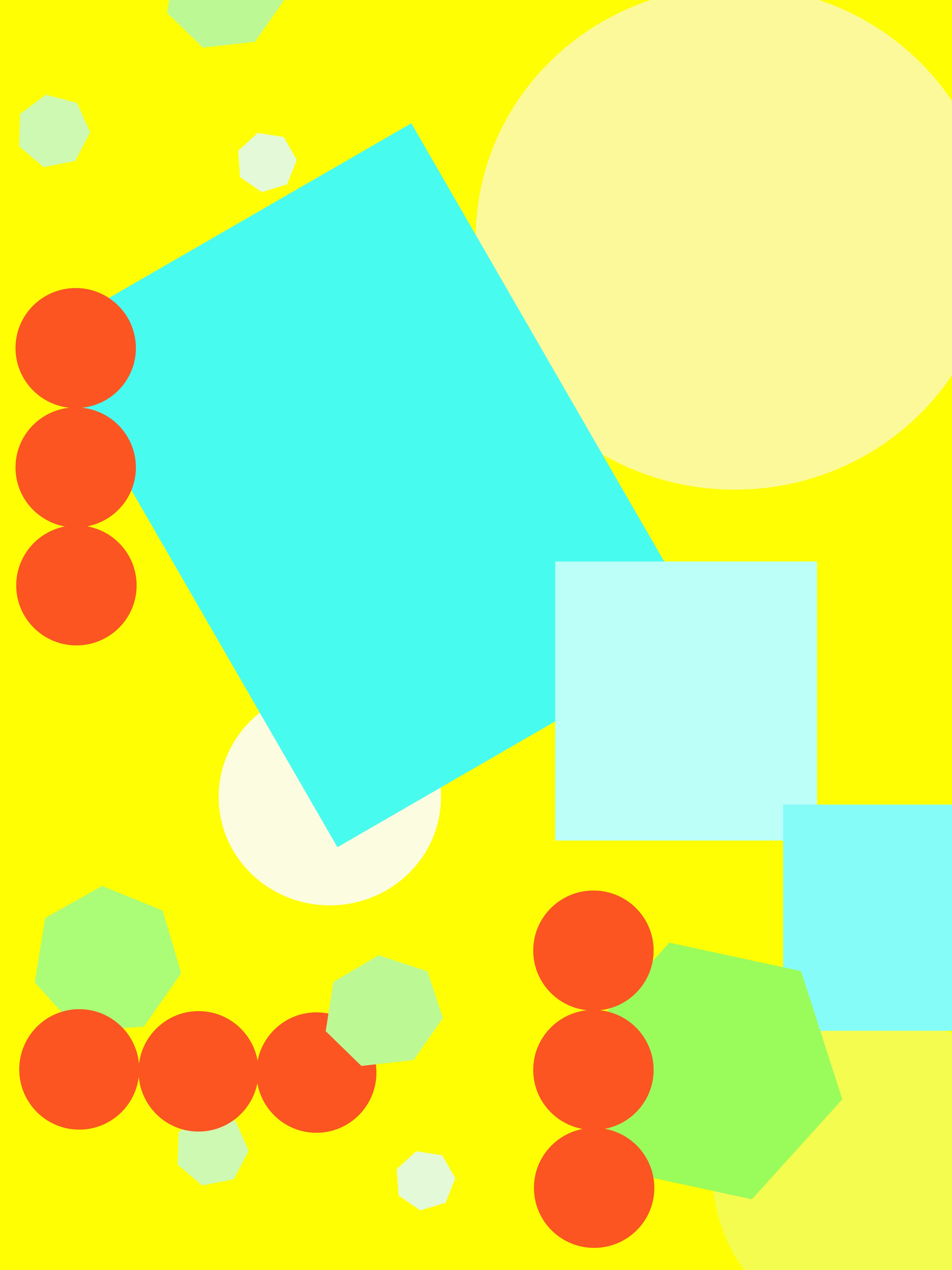 Geometric shapes of different colors in a yellow background.