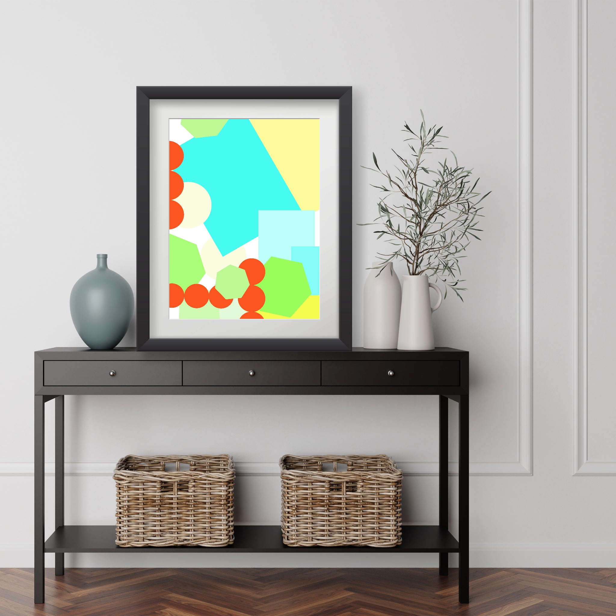 Geometric shapes crowded on white Poster