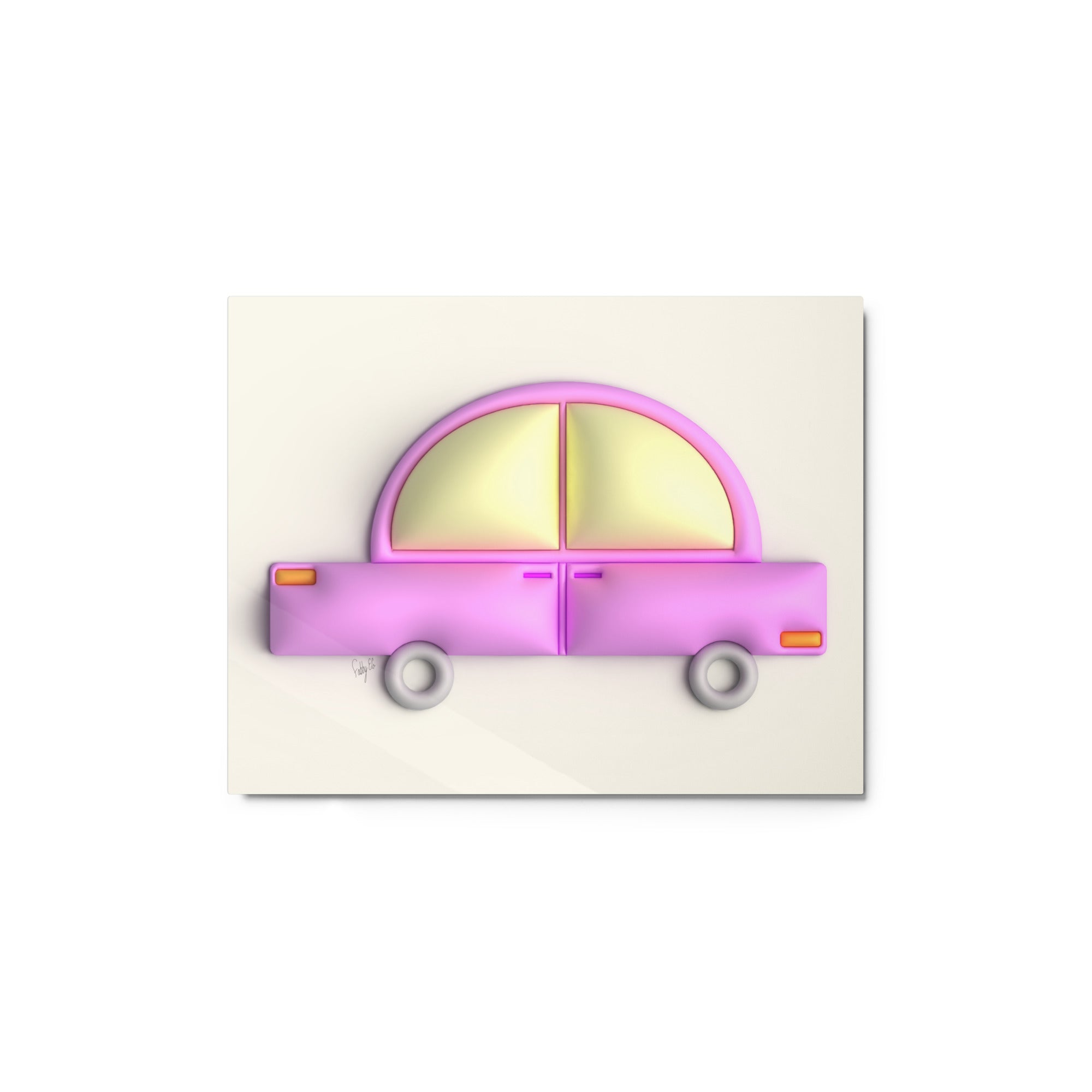 Pink car in yellow metal prints