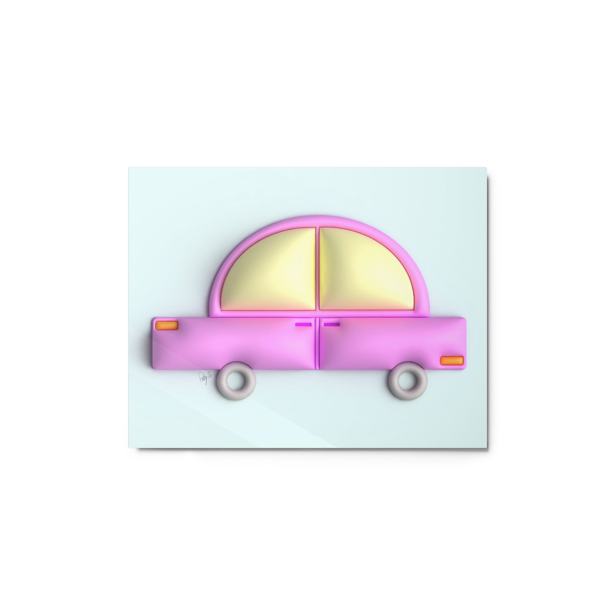 Pink car in blue metal prints