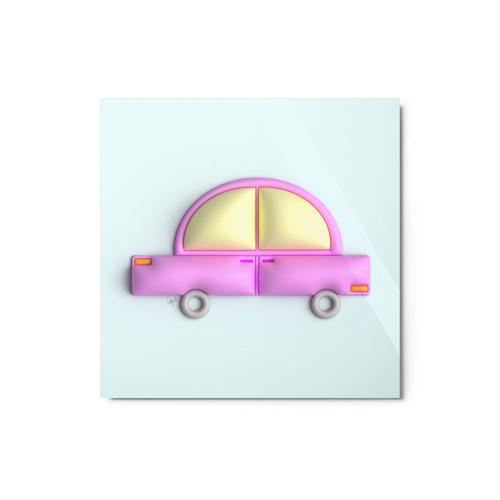 Pink car in blue metal prints