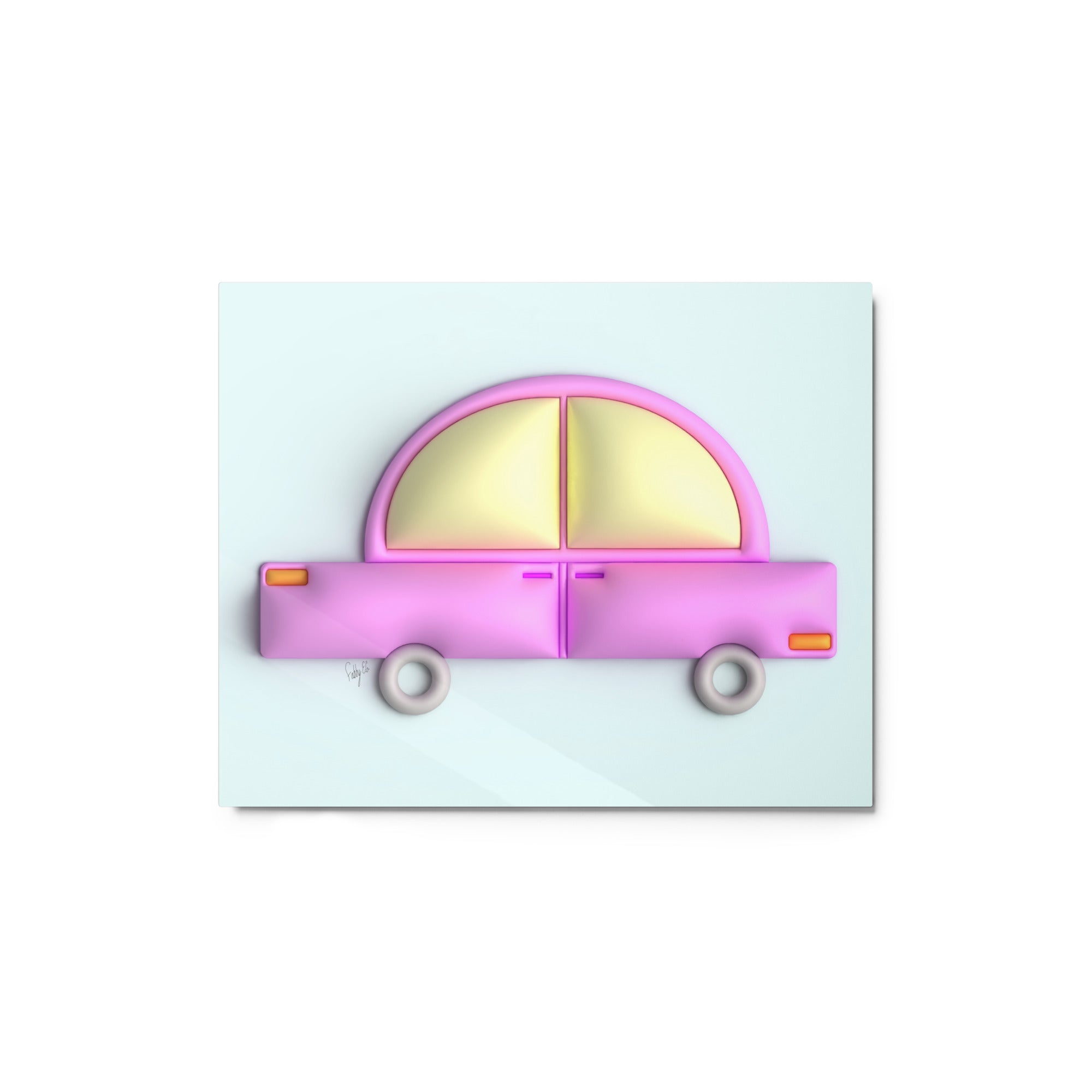 Pink car in blue metal prints