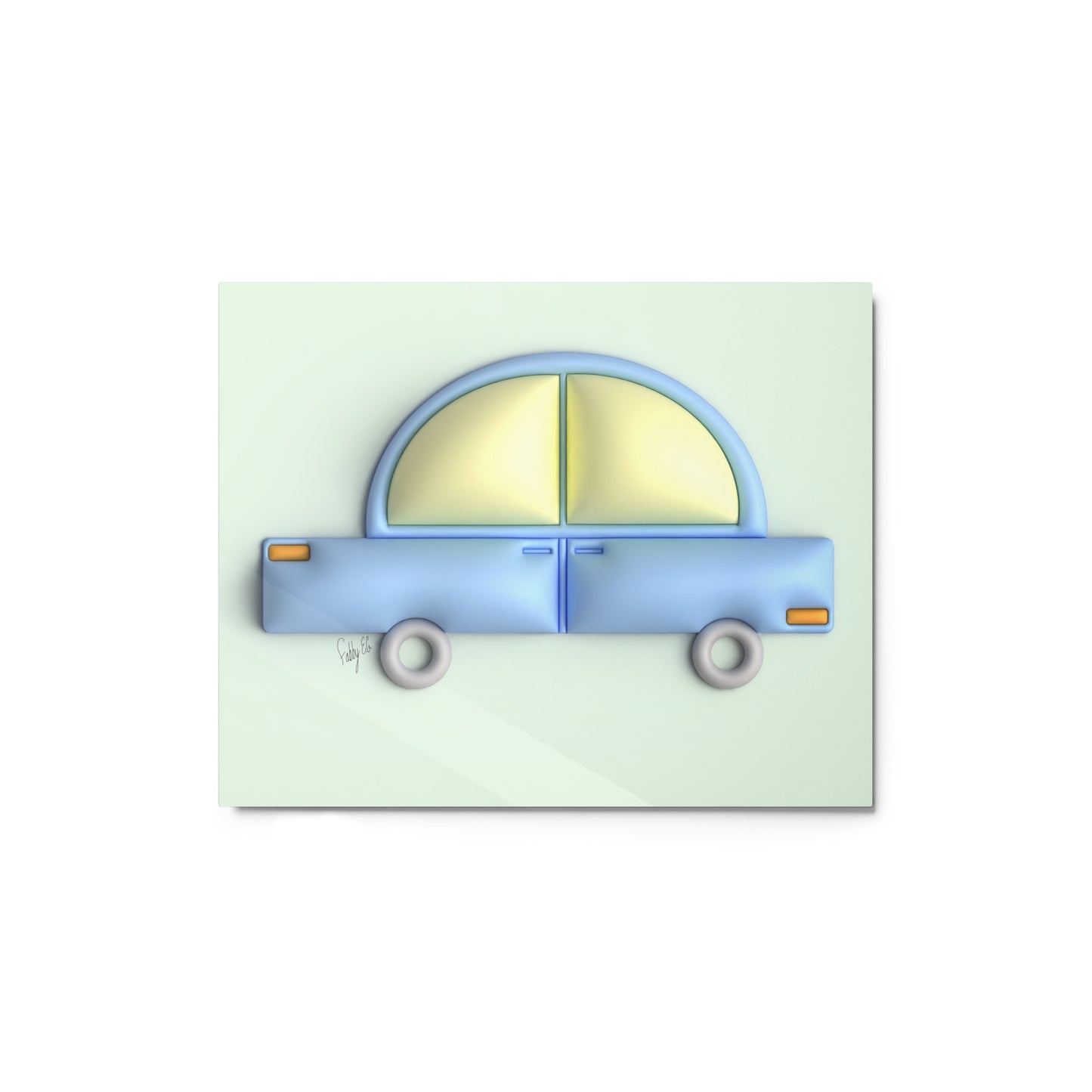 Blue car in green metal prints
