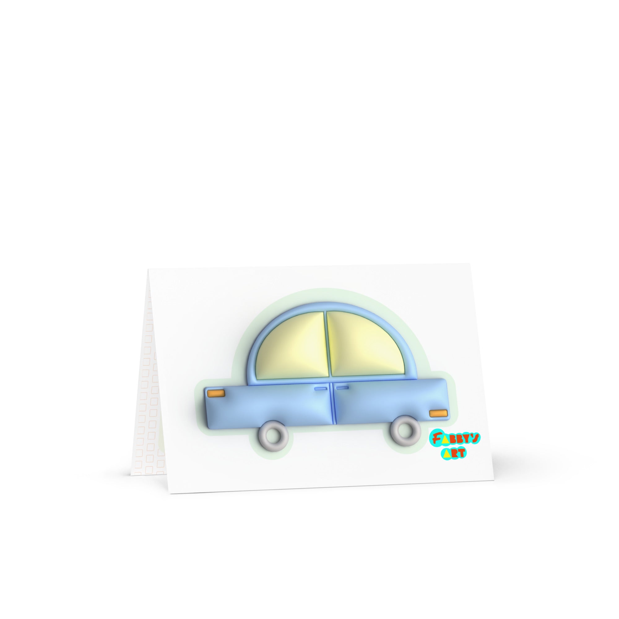 Blue car in green, Greeting Card