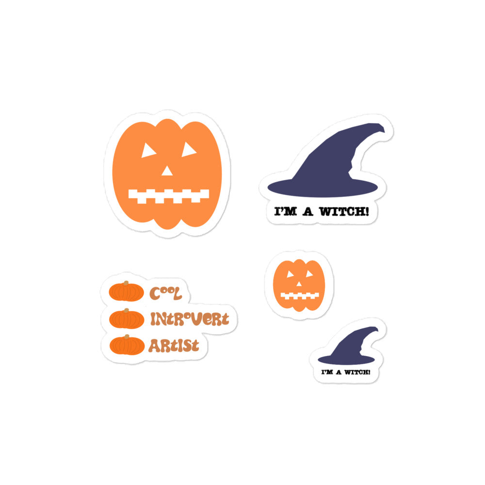 Pumpkin, witch hat, cool introvert artist, Stickers