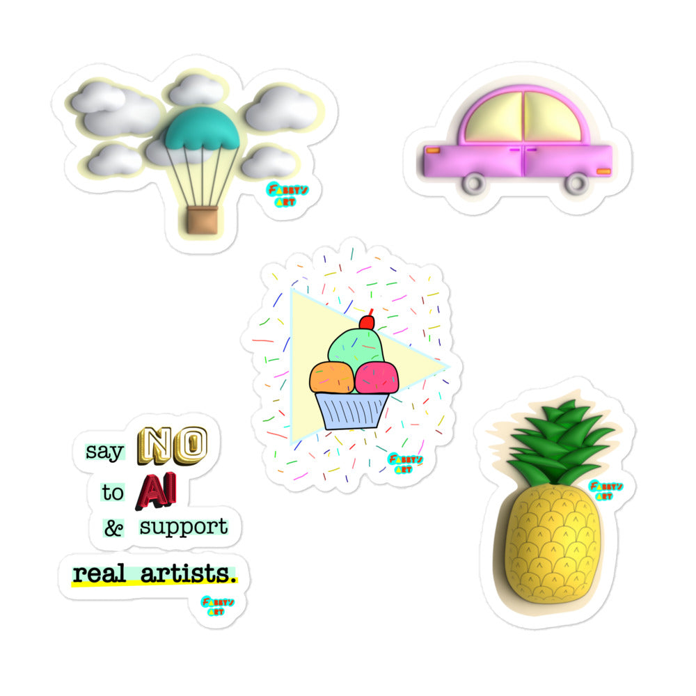 Kiss-Cut Stickers Group Designs 2: air ballon, pineapple, pink car, no AI, ice cream