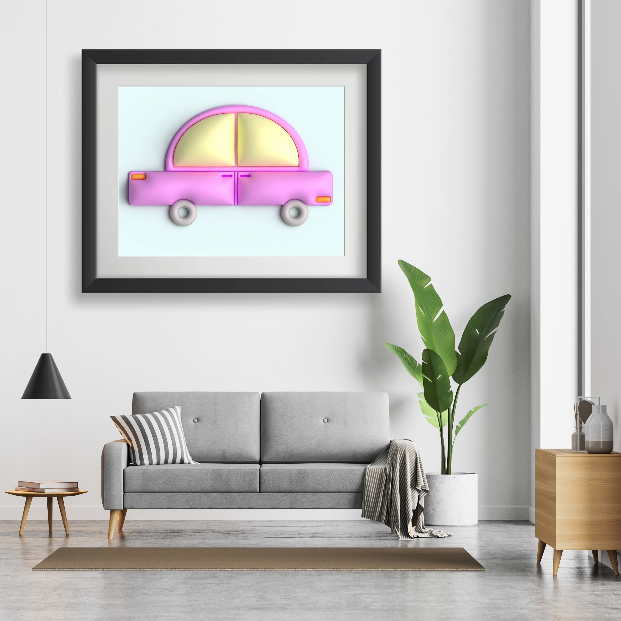 Pink car in blue Poster