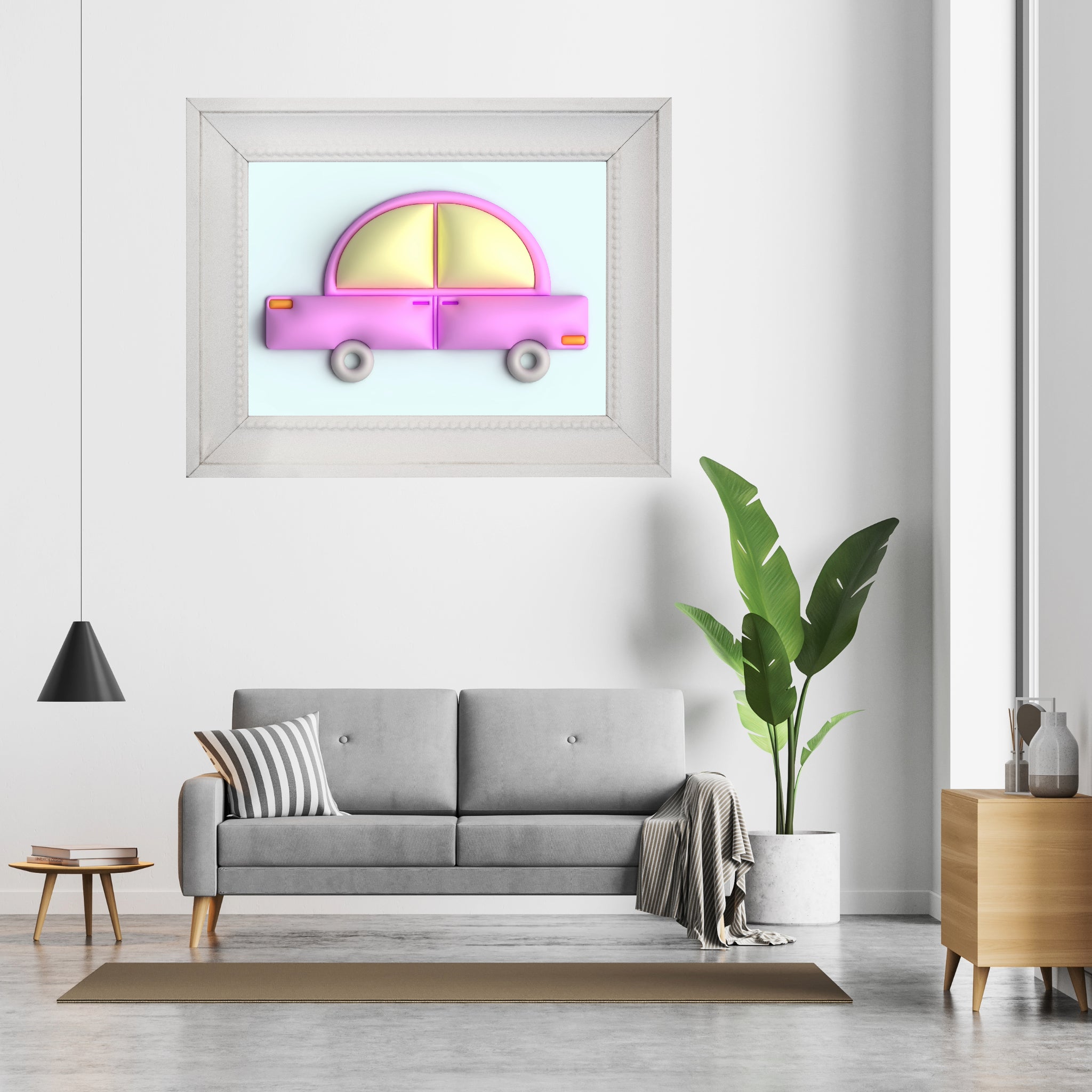 Pink car in blue Poster